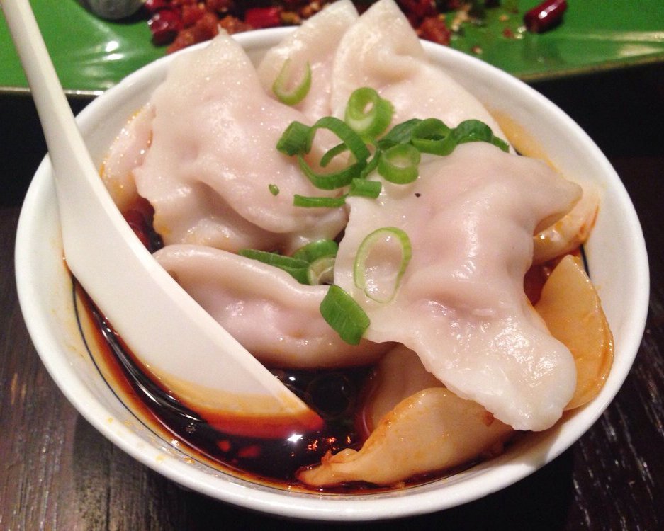spicy pork dumplings at Cafe China in New York