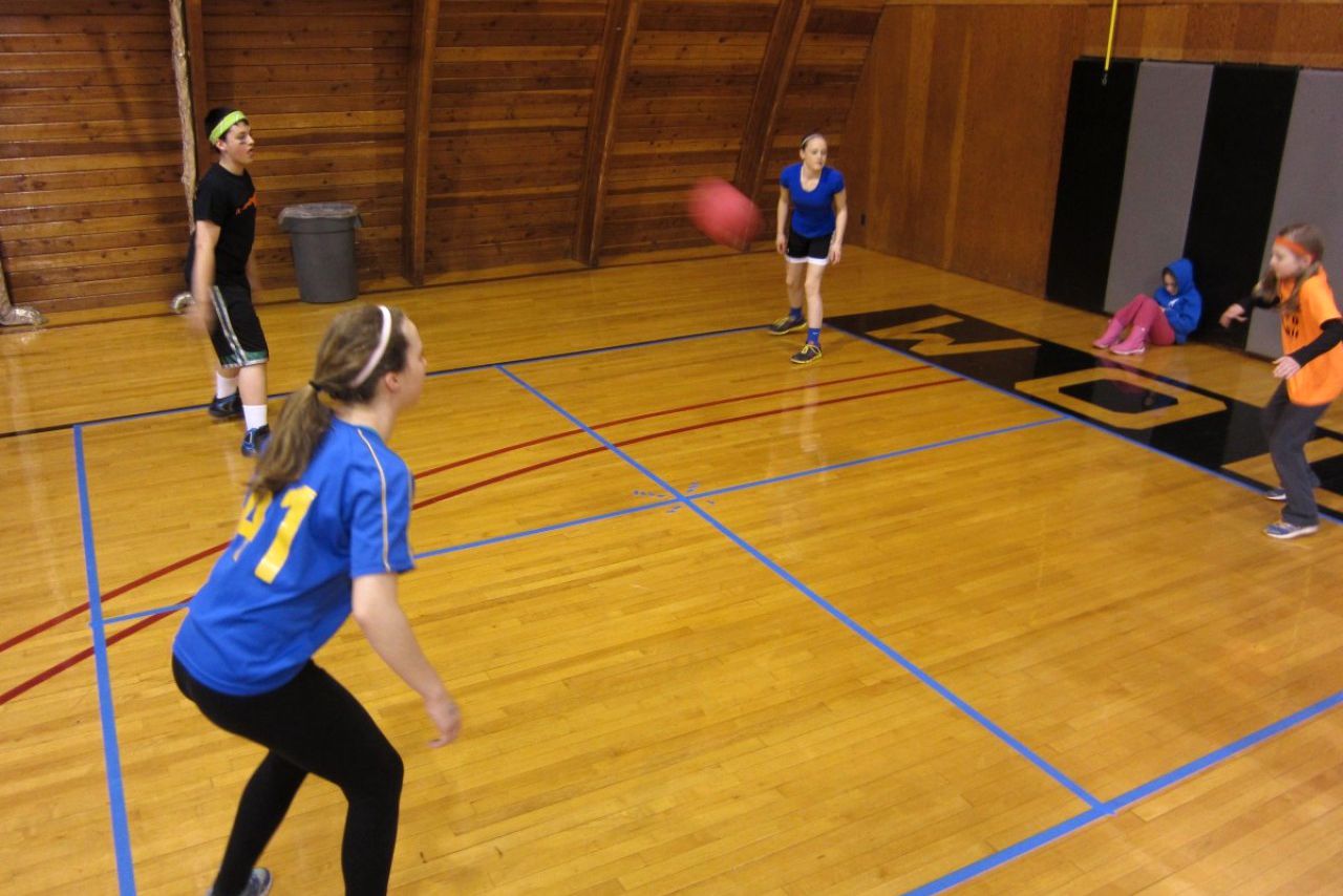 Kids playing Four Square