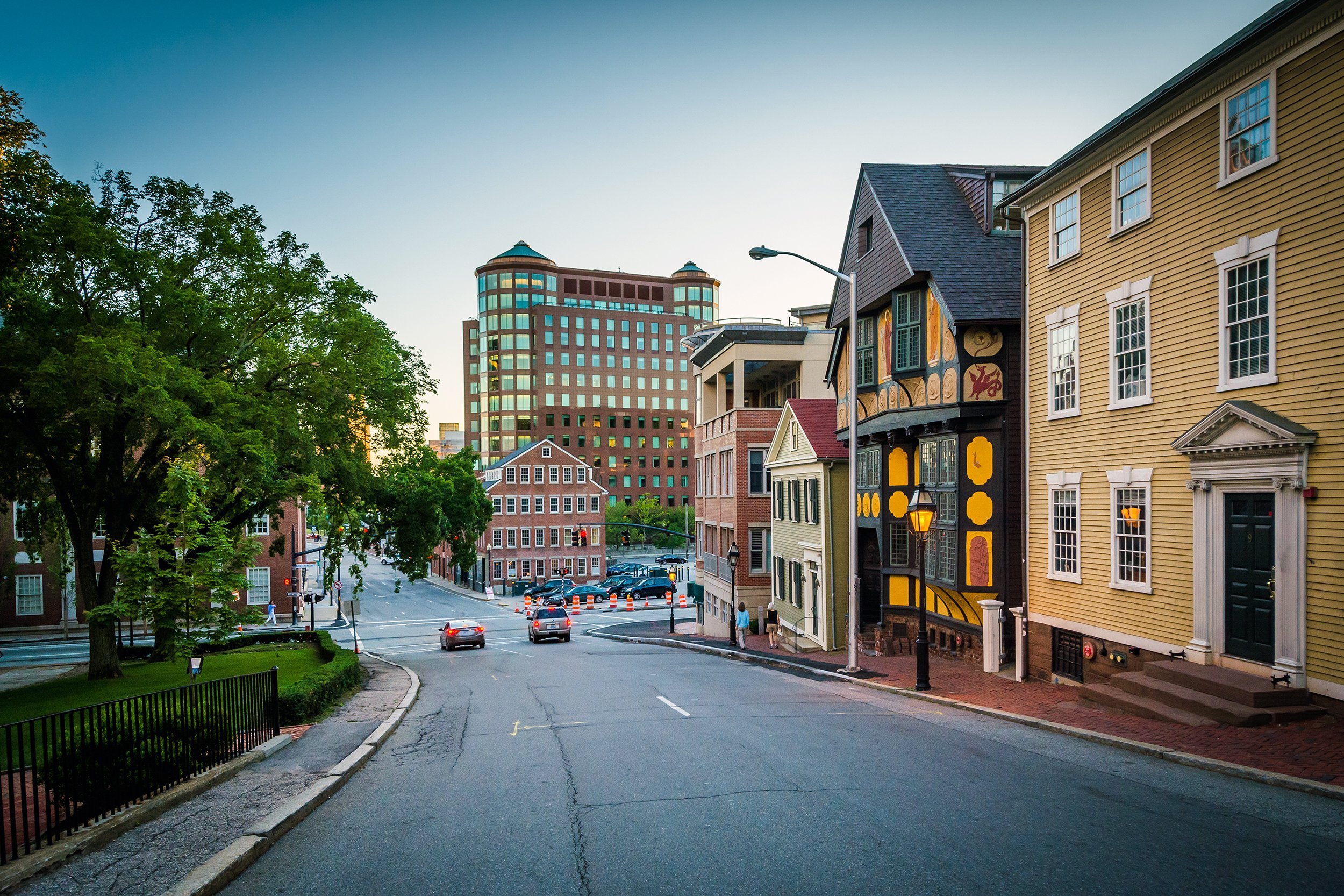 buildings along Thomas Street and University of Rhode Island in Providence