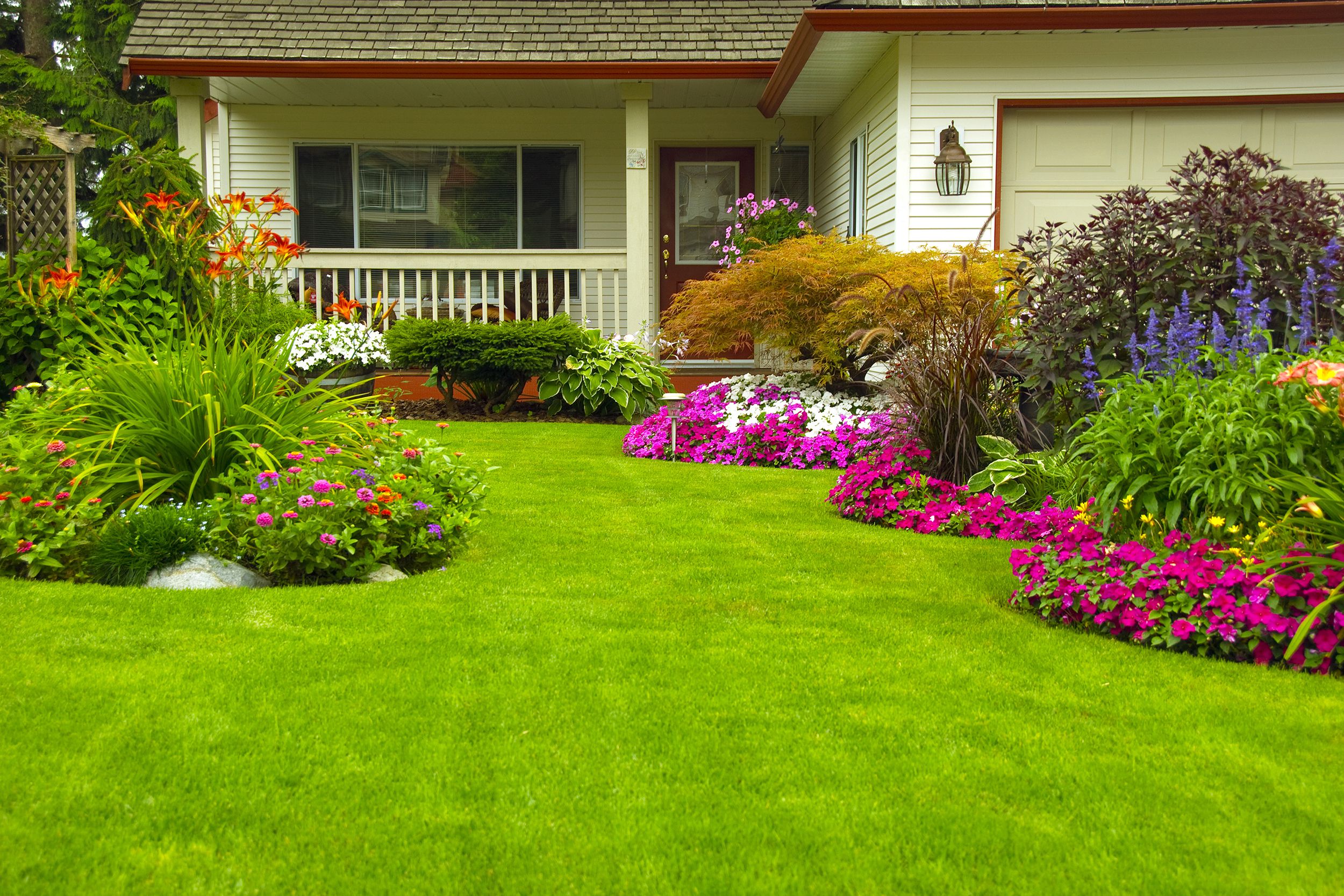 house with manicured garden and lawn
