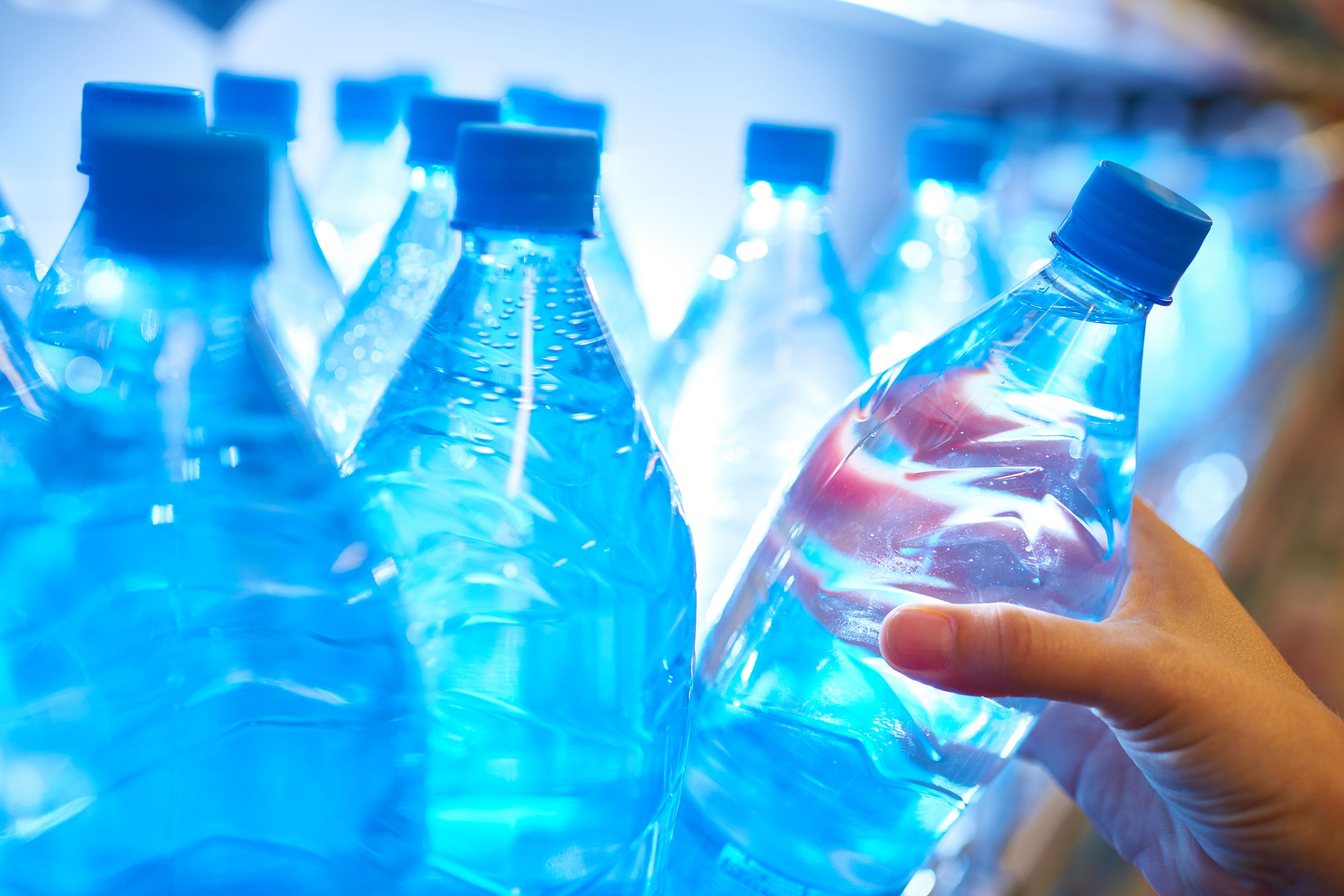 mineral water bottles at grocery