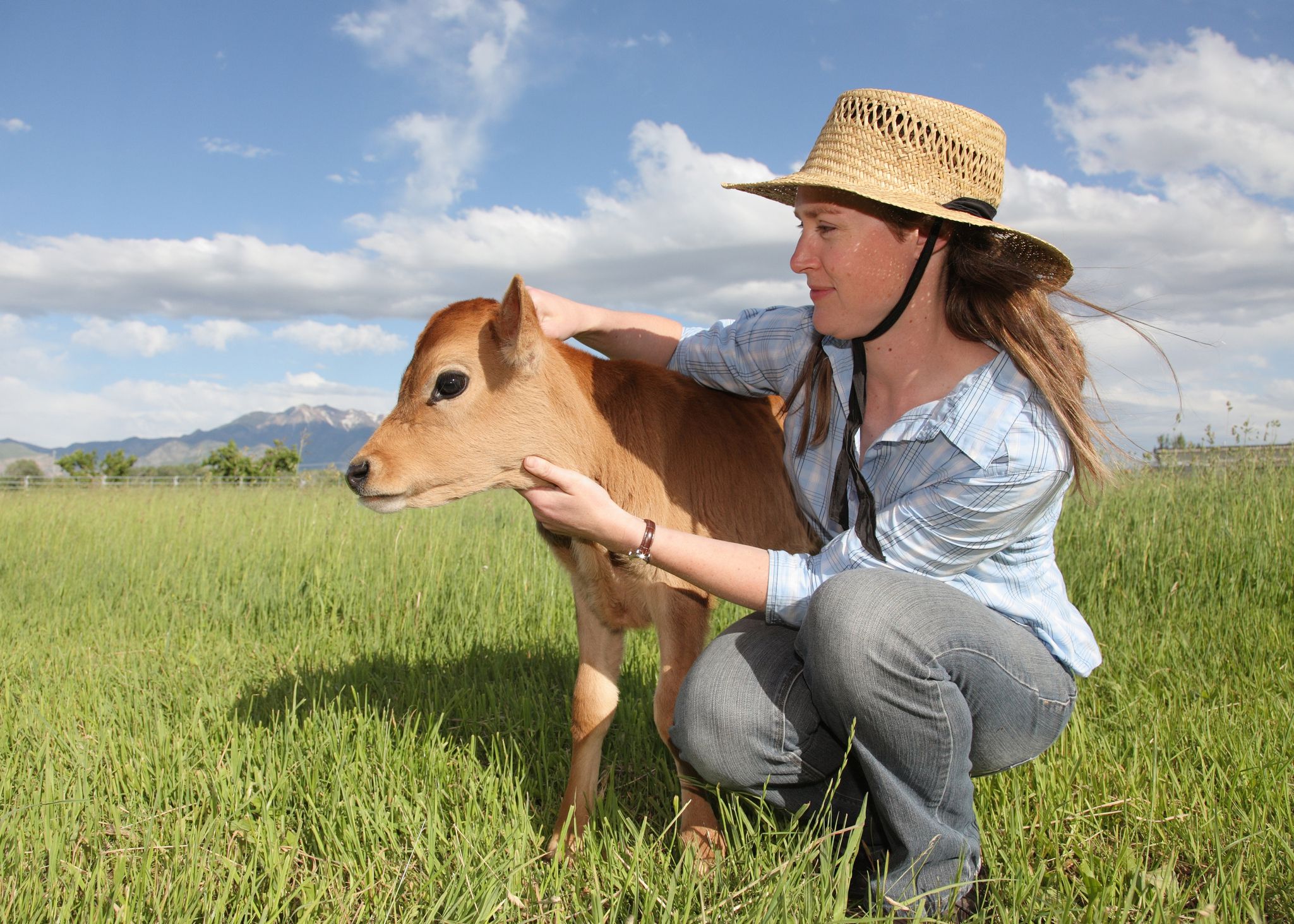 woman with young calf
