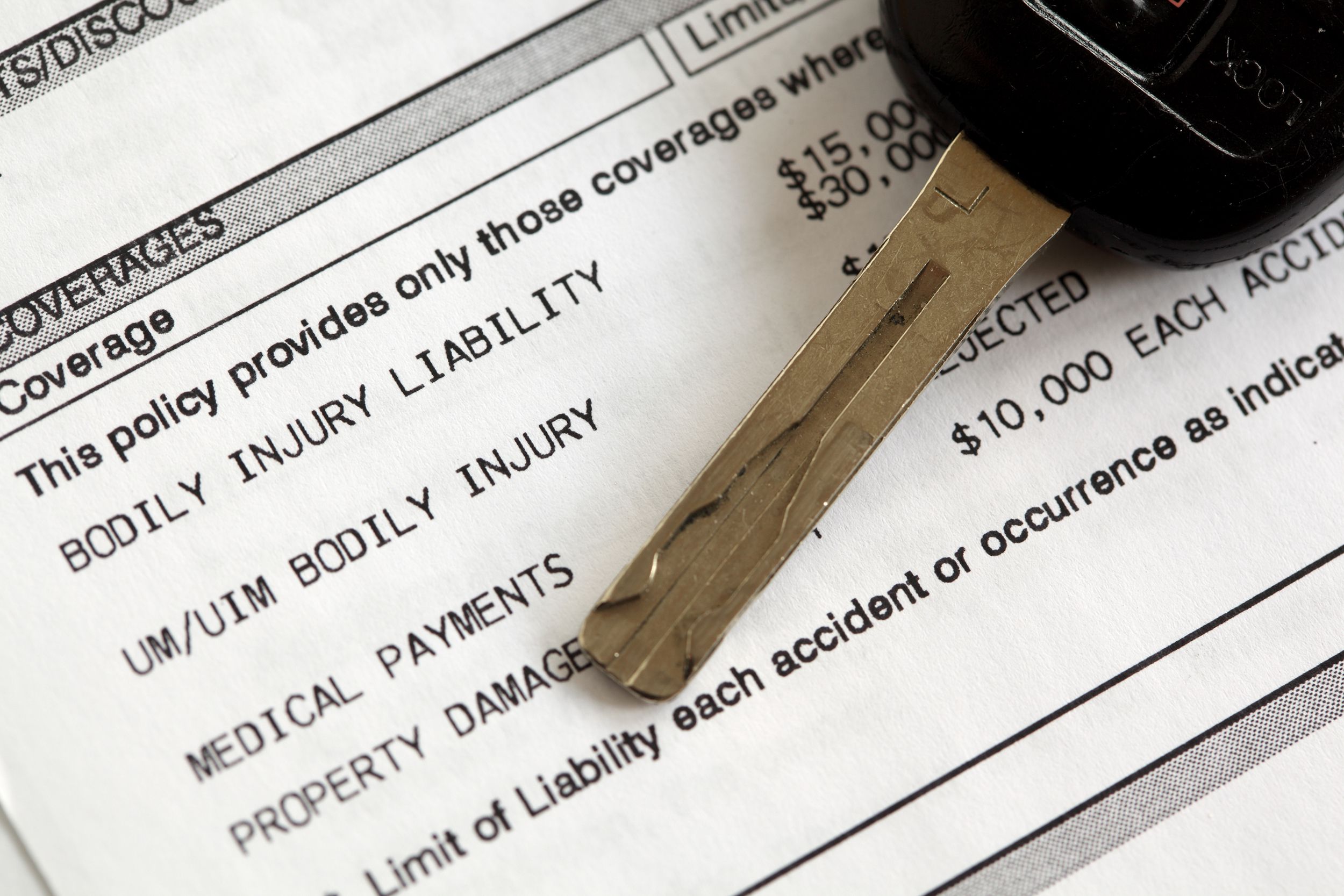 car insurance bill with car keys