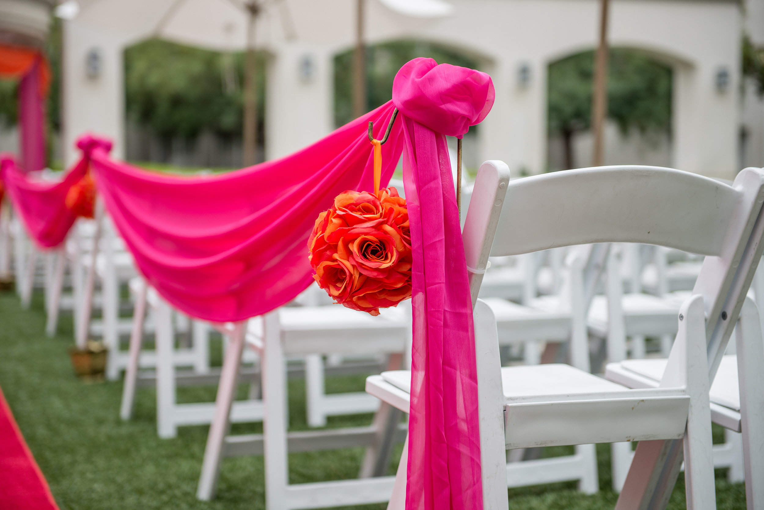 Empty wedding ceremony chairs