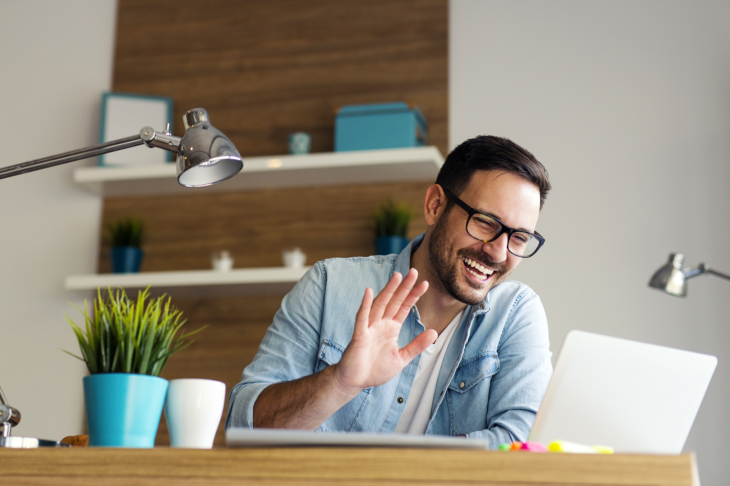 Man having a video chat at home