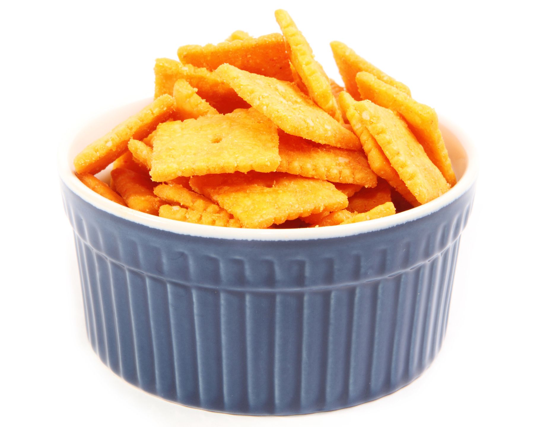 cheese snacks in blue bowl