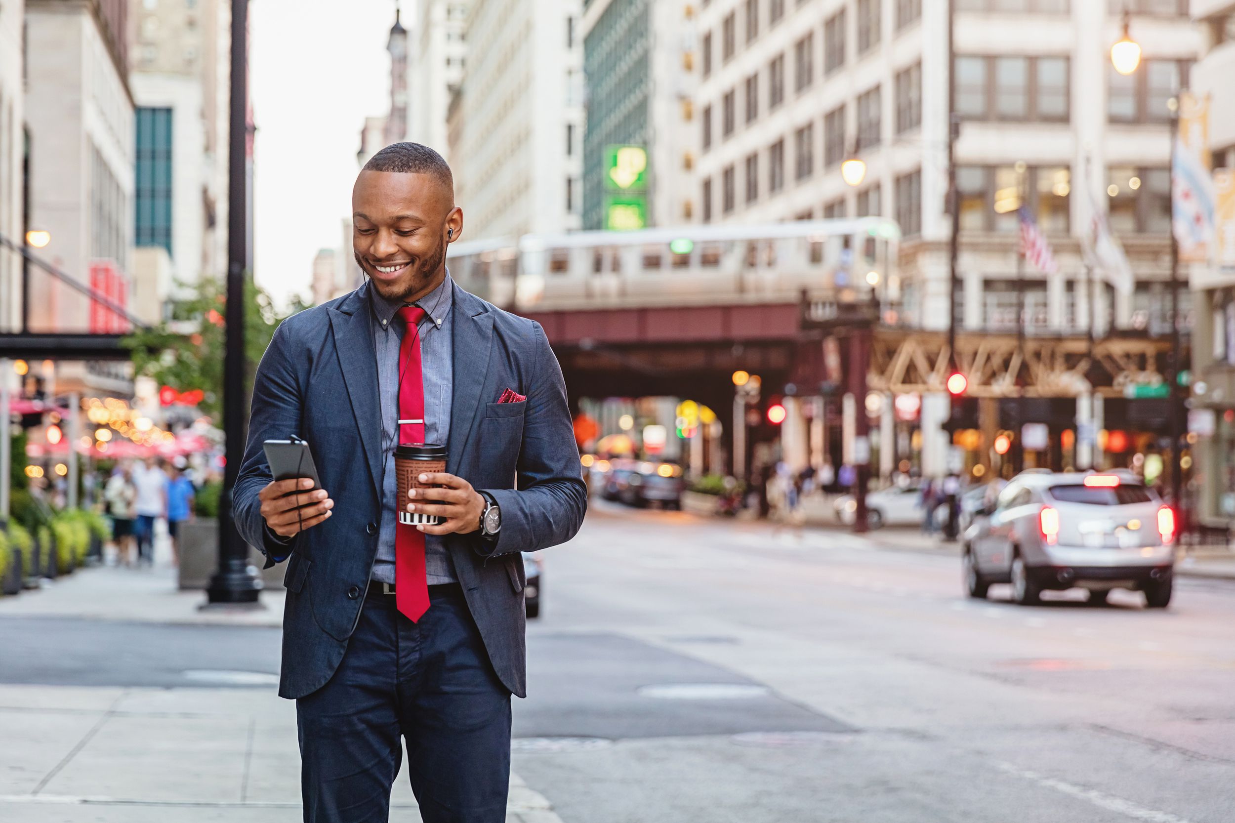 African American man on phone in Chicago