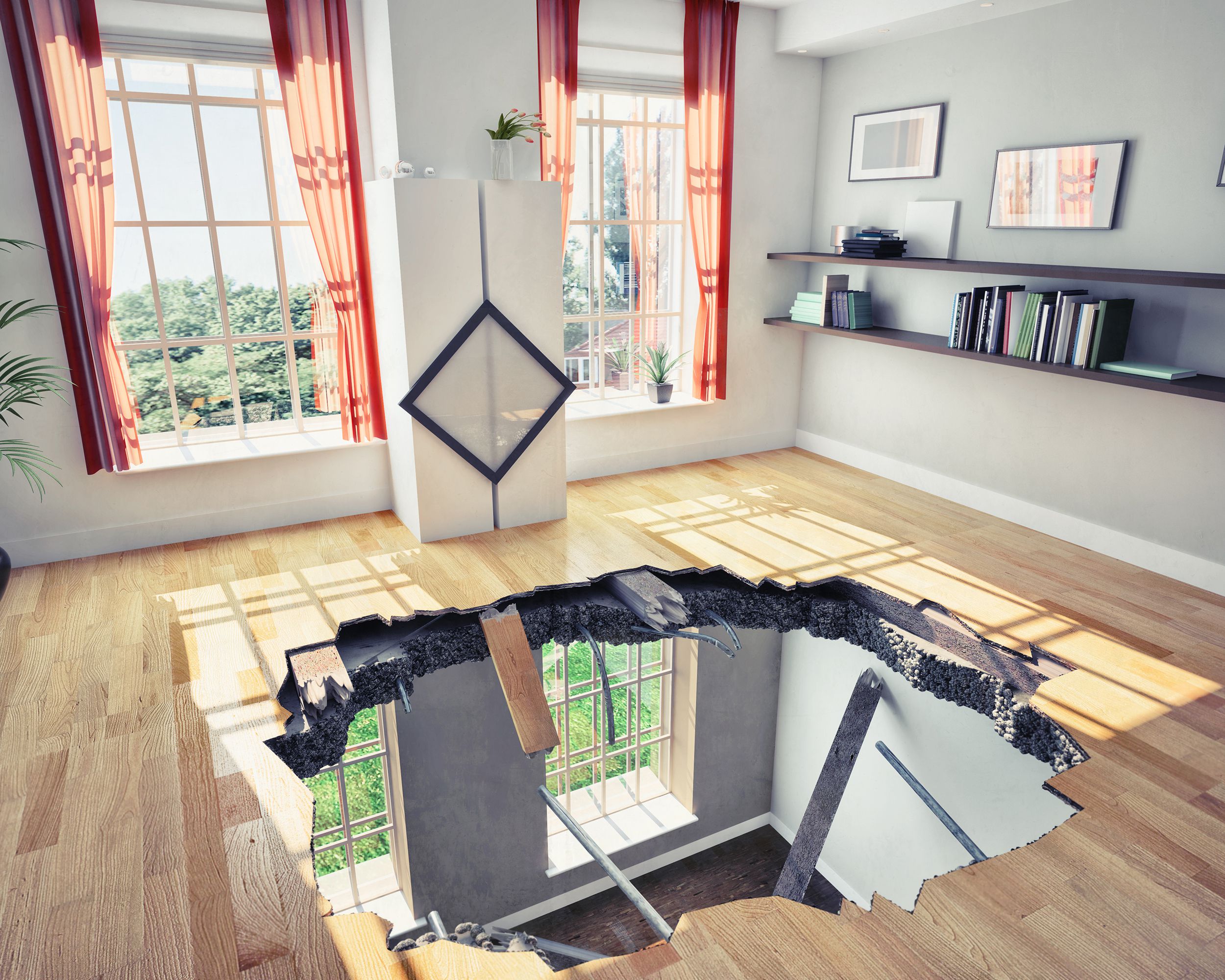 collapsed floor in apartment
