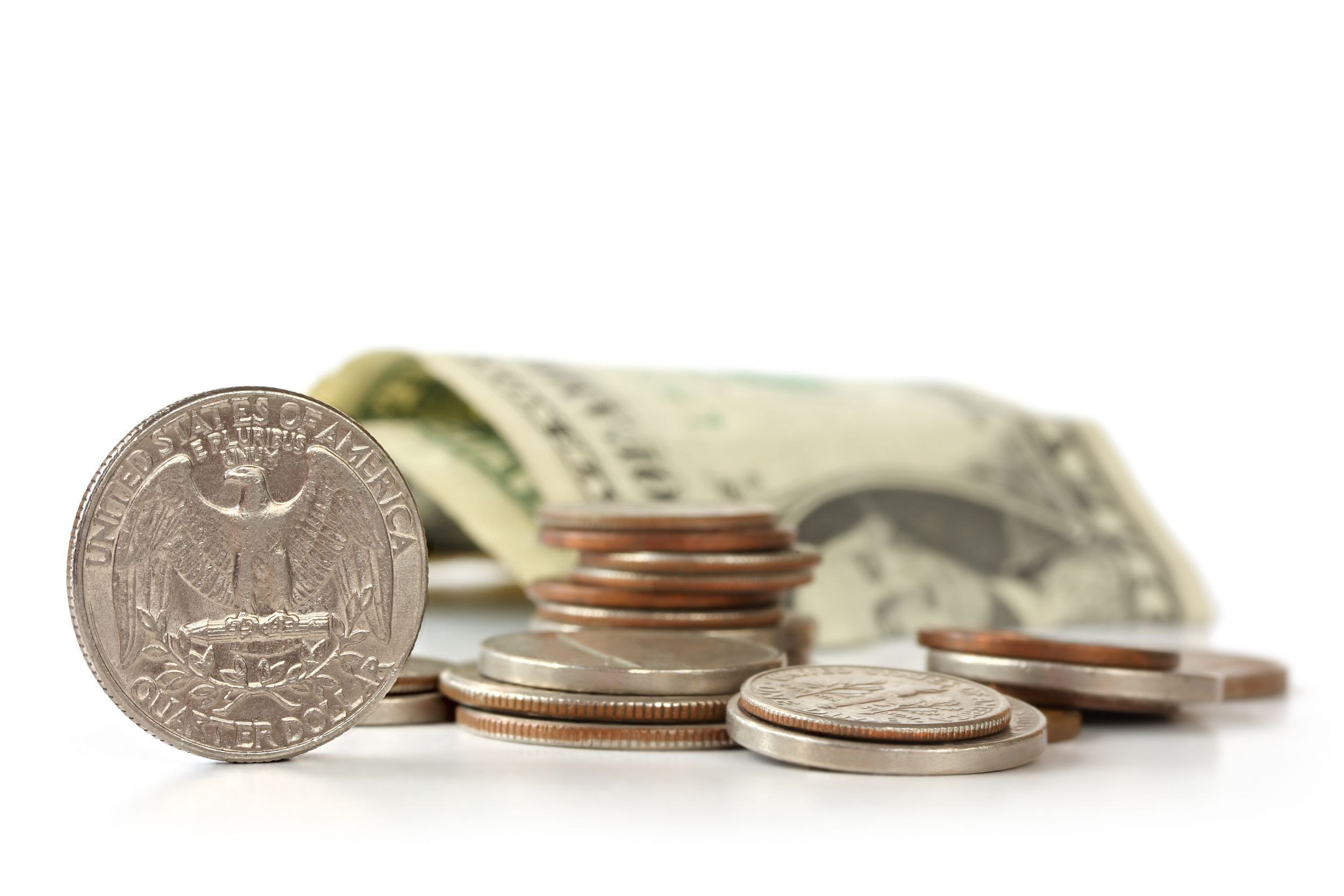 US coins and one dollar bill