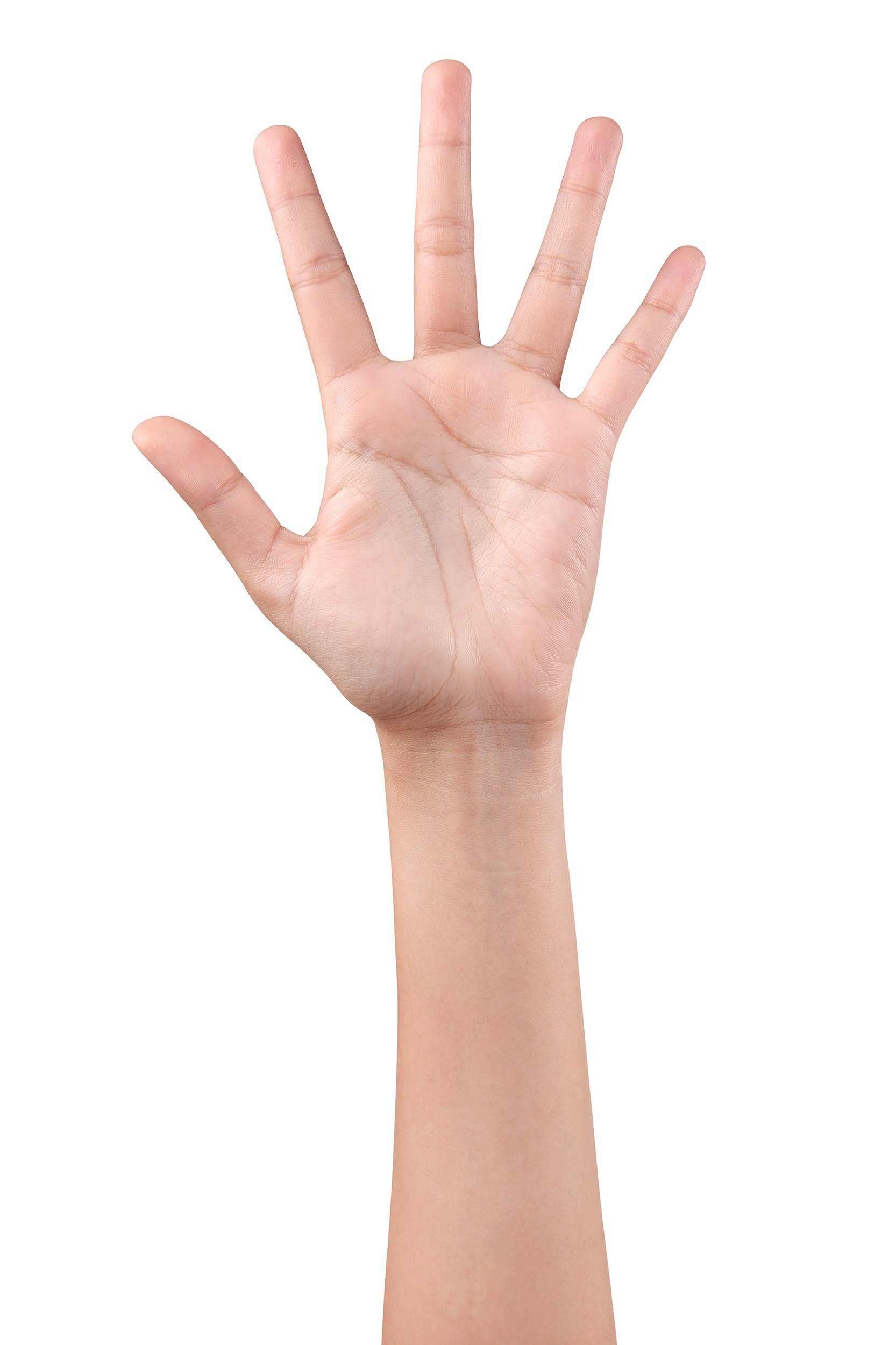 woman left hand showing the five fingers
