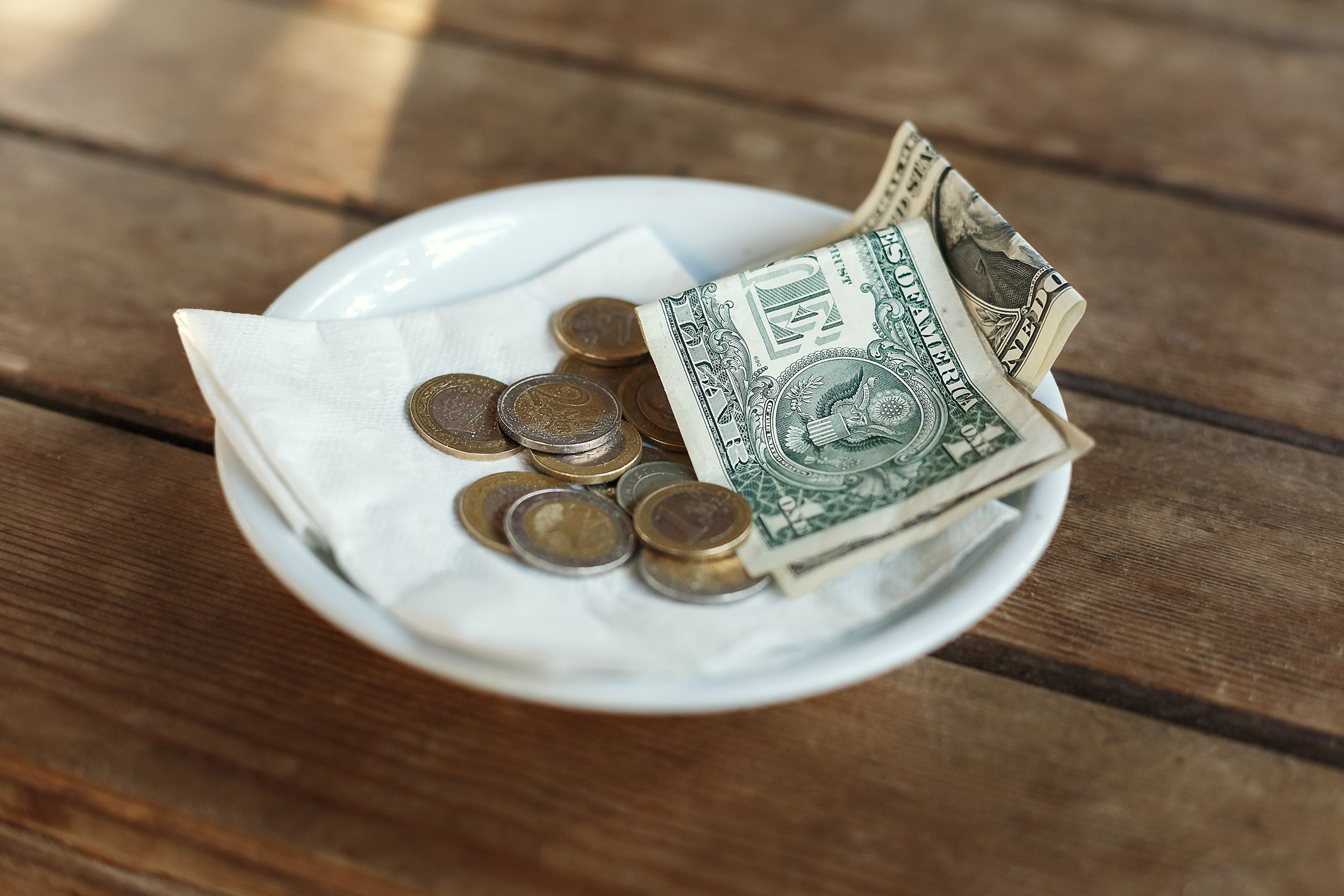 tip left on table for server