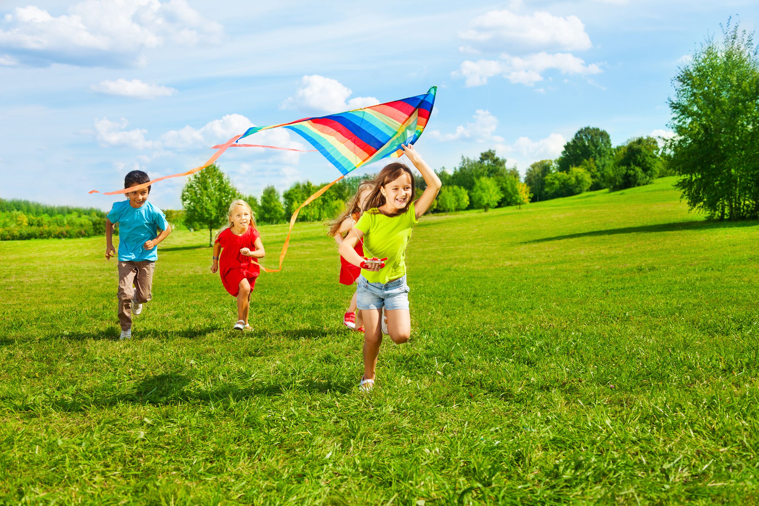 Kids flying a kite