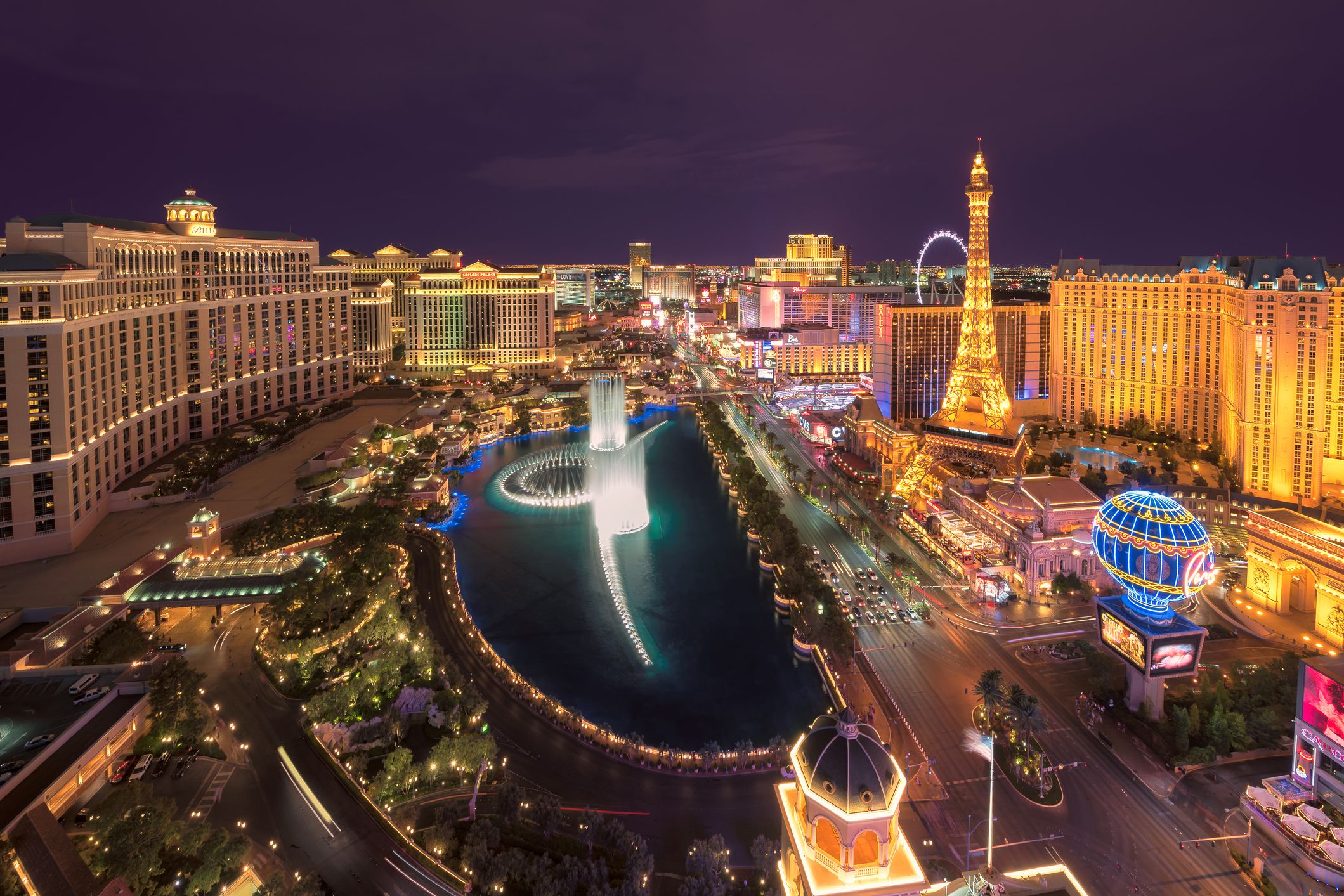 aerial view of las vegas at night