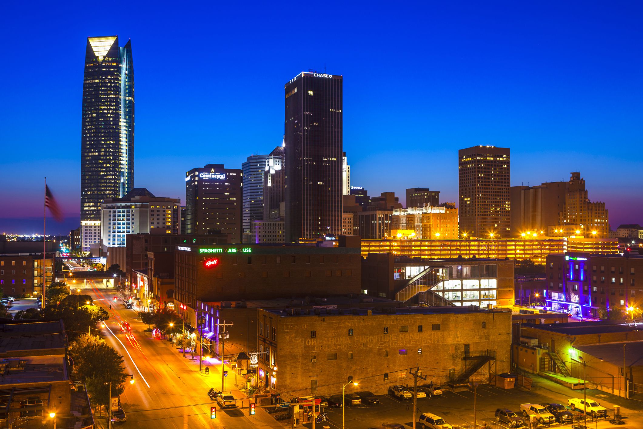 downtown oklahoma city at night