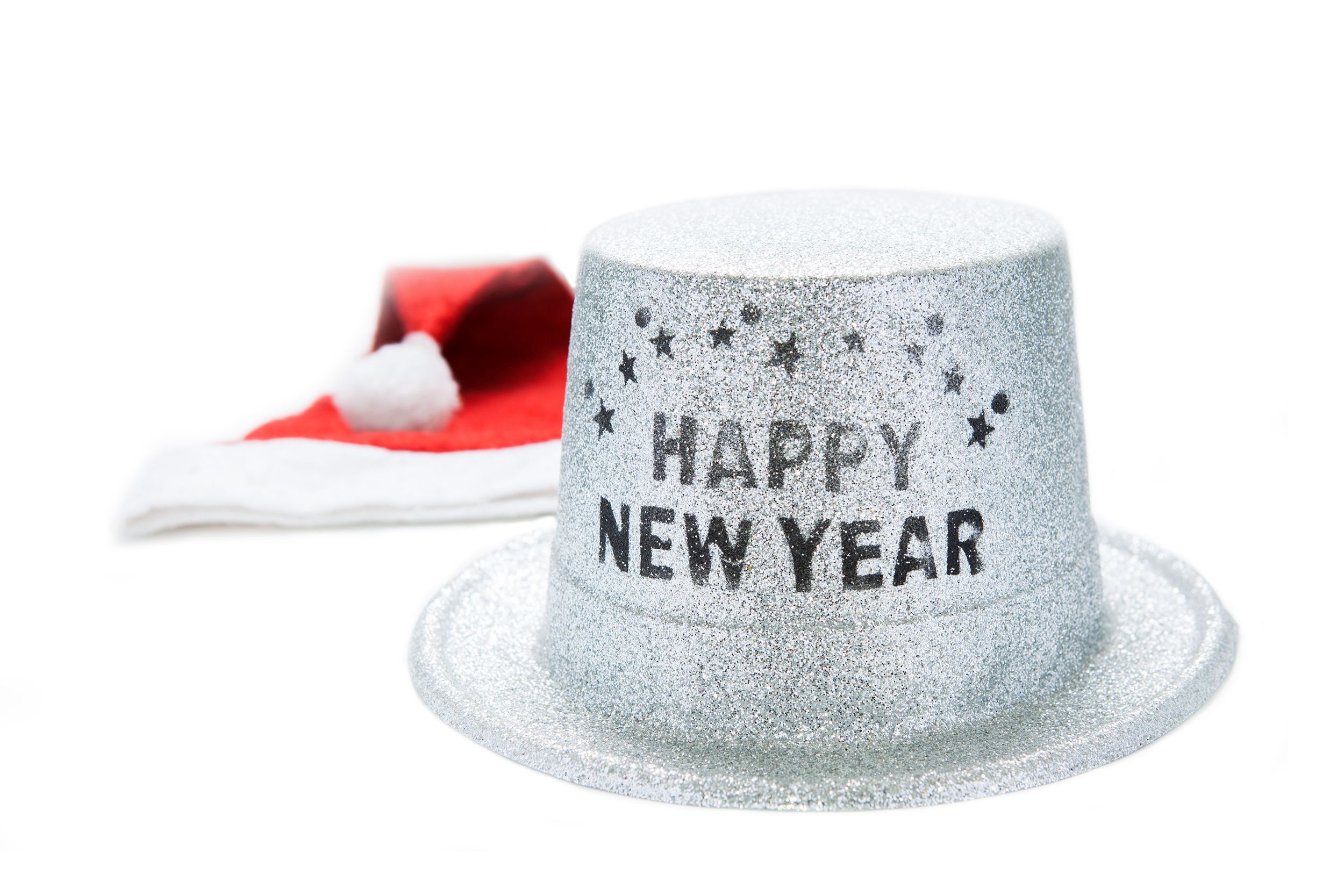 New Year's Eve hat with Santa hat in the background