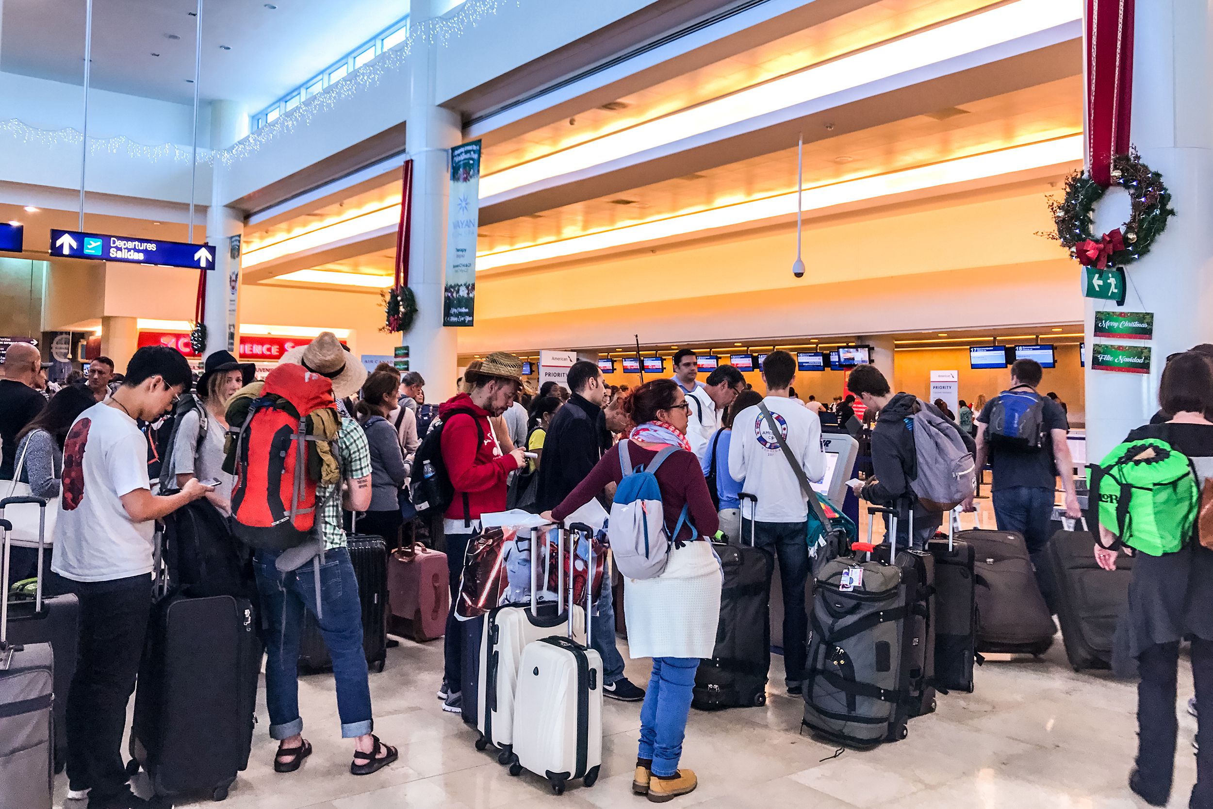 Busy airport at Christmas