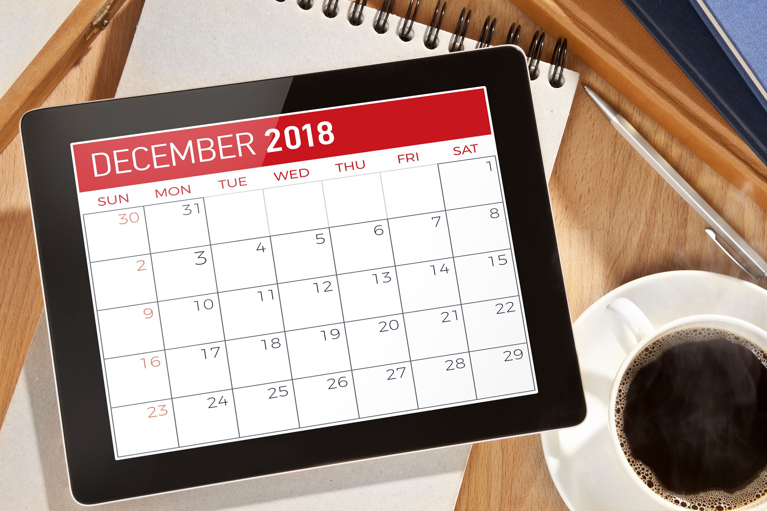 December calendar on a tablet