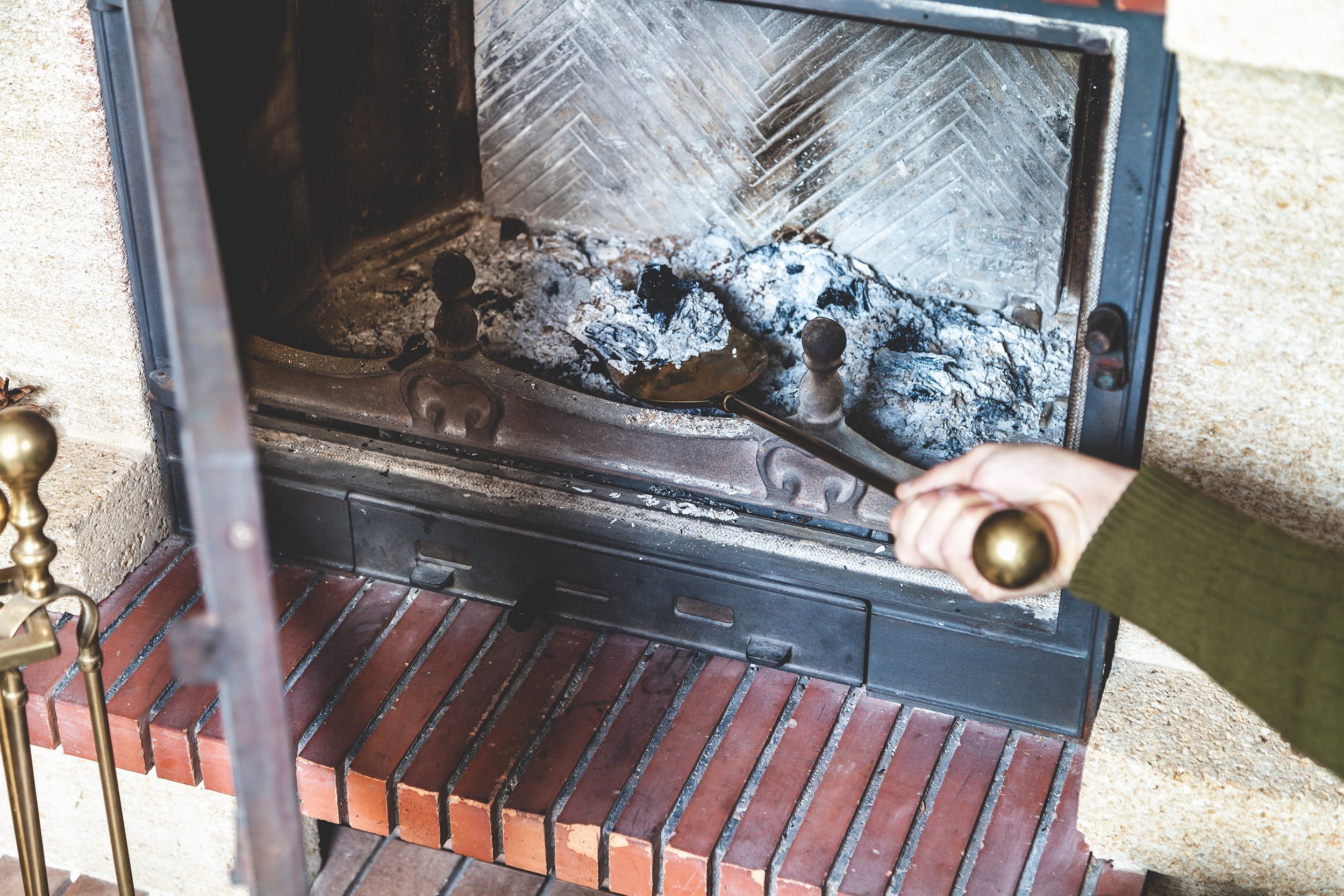 cleaning the fireplace