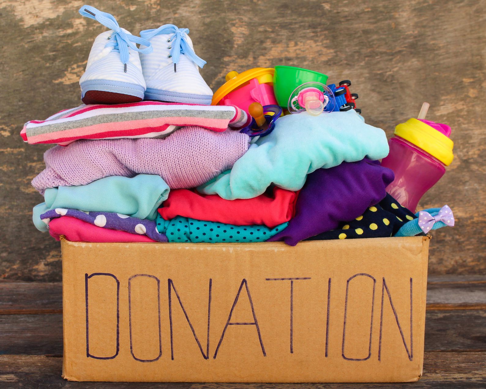 box of donation clothes