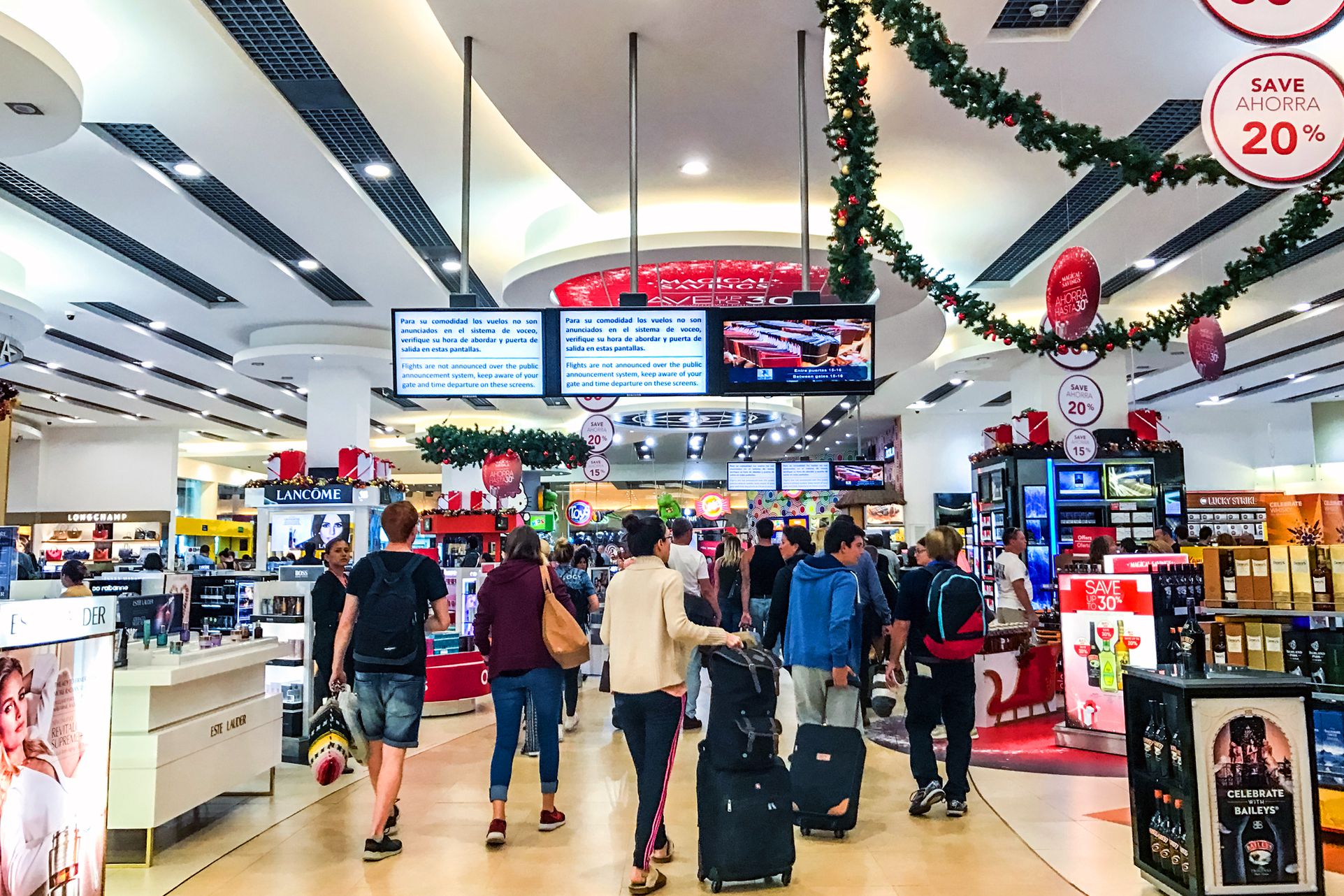 airport duty-free shop with christmas decorations