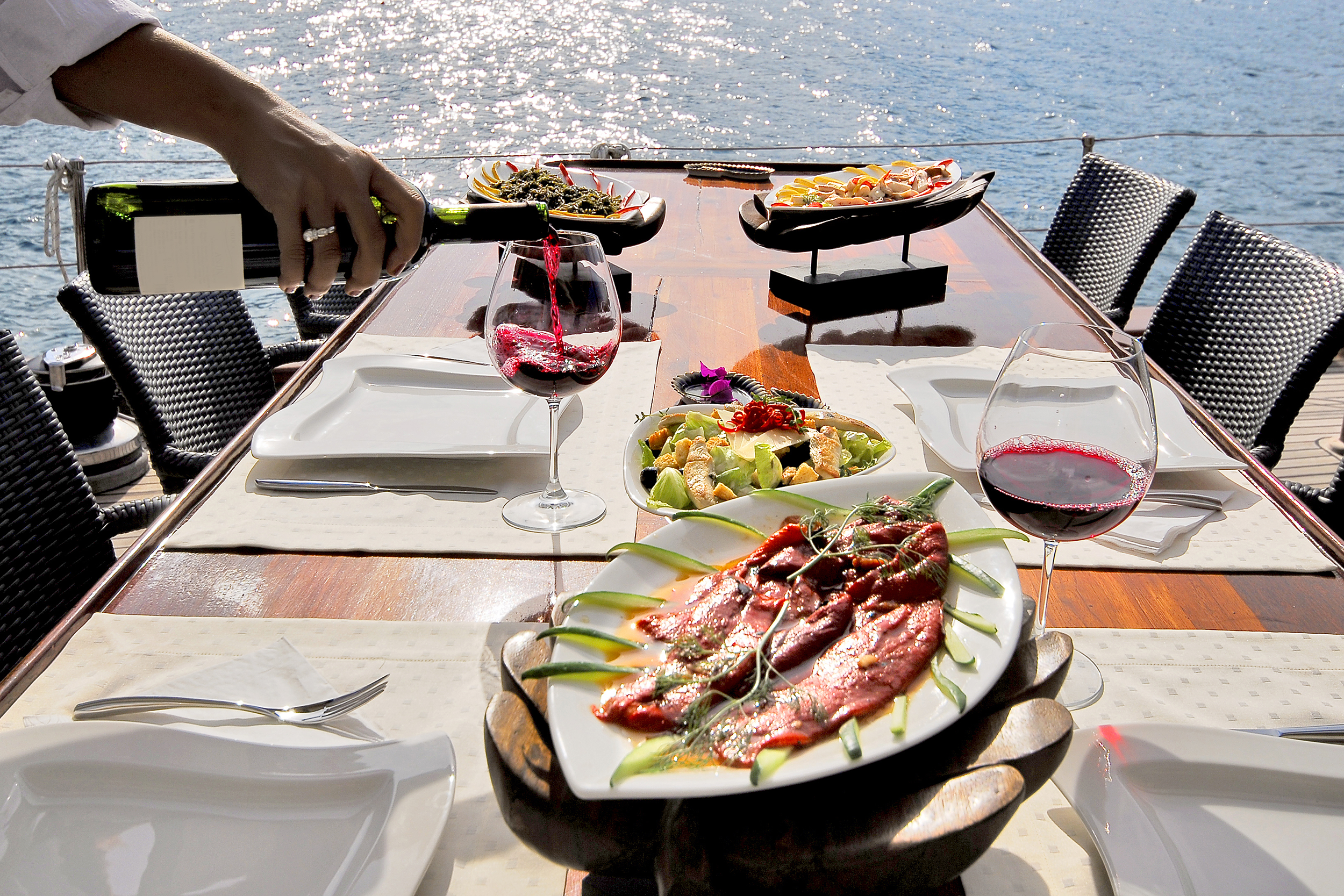 Gourmet meal on a cruise ship
