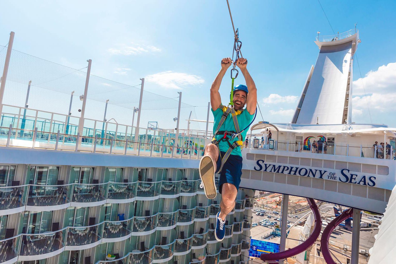 Man using a ropes course on Royal Caribbean Cruise