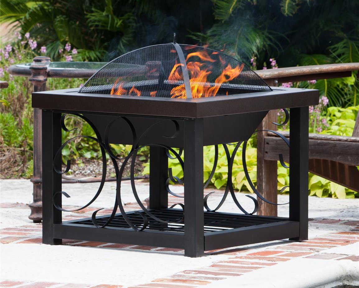 Hammer Tone Bronze Finish Cocktail Table Fire Pit