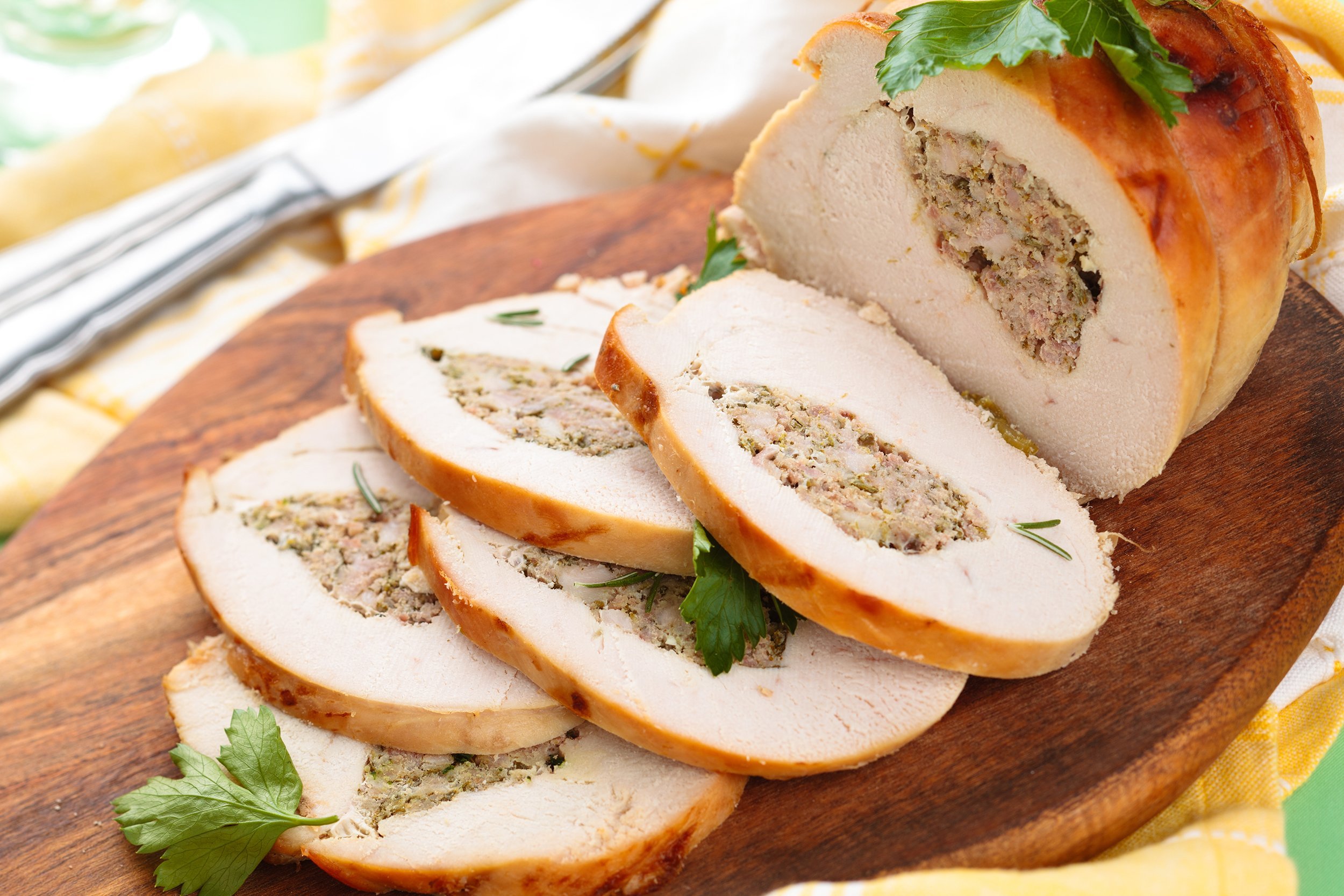 Stuffed and rolled turkey breast