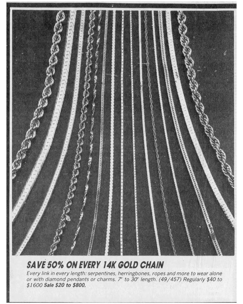 1983 — Gold Chains Up to $800 Off At Bamberger's