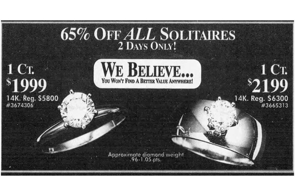 1991 — $4,101 Off Montgomery Ward's Diamond Solitaire