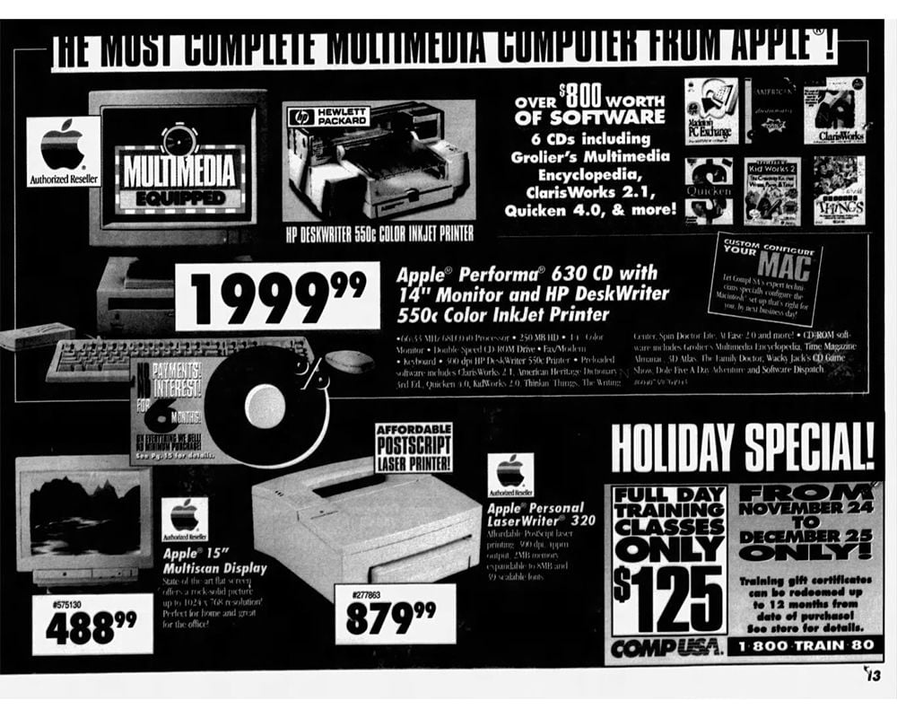 1994 — $800 Off a Macintosh Computer Package At CompUSA