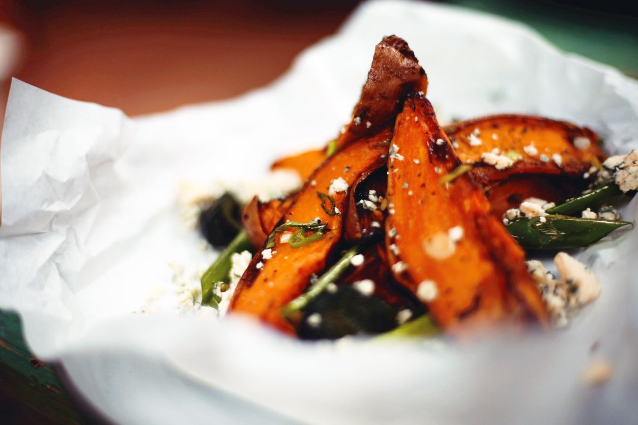 sweet potatoes with blue cheese