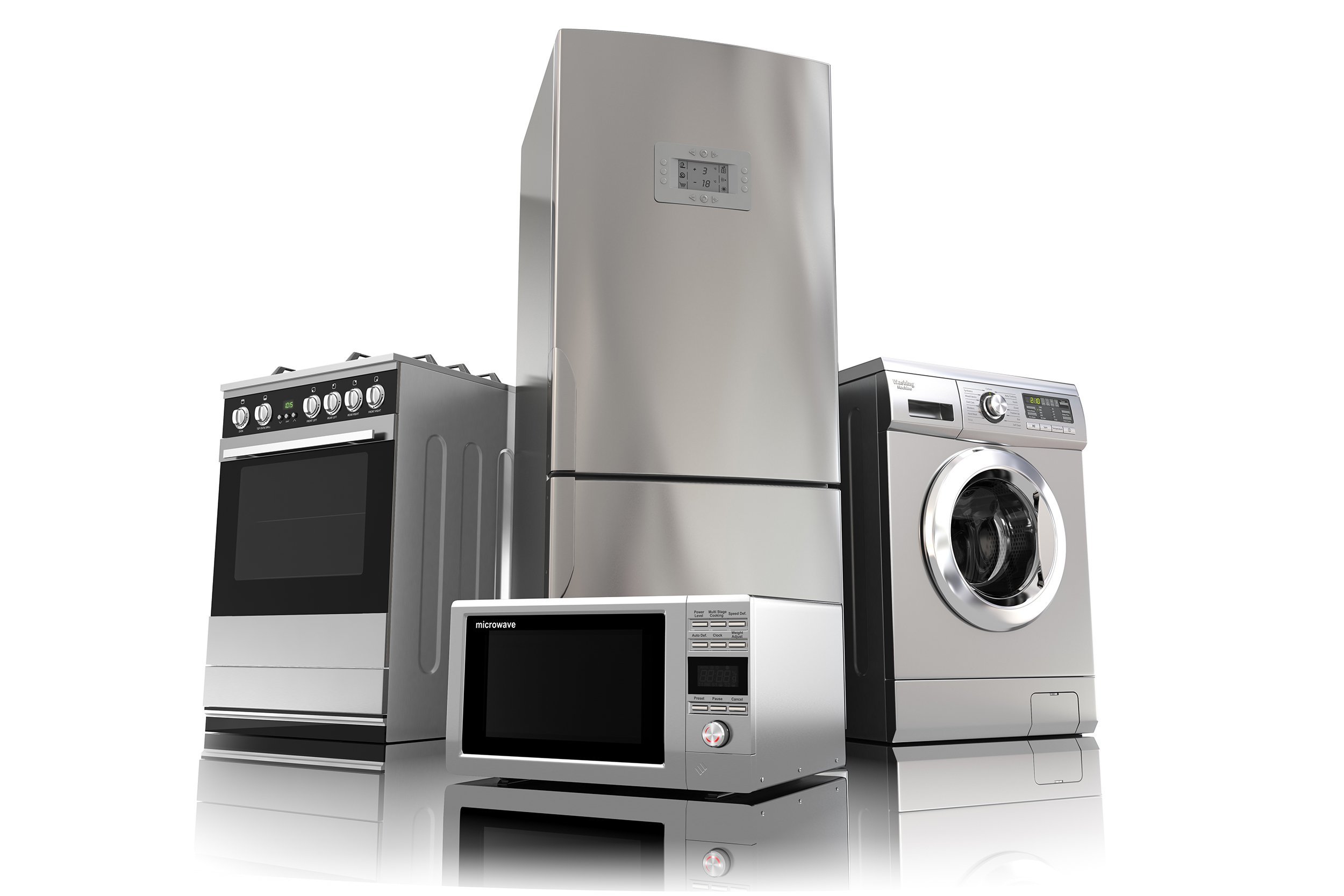 Large appliances on white background