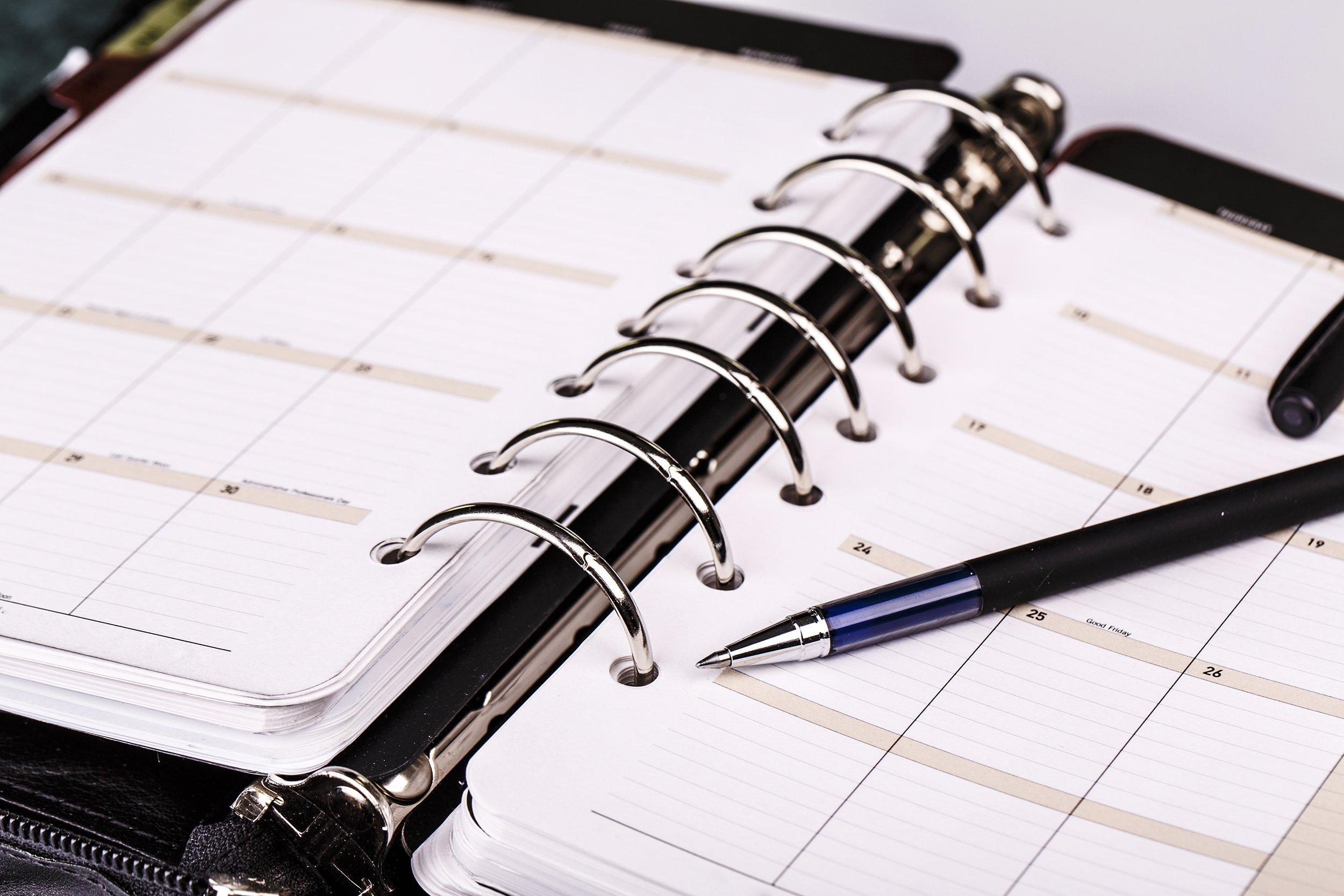 pen on personal organizer