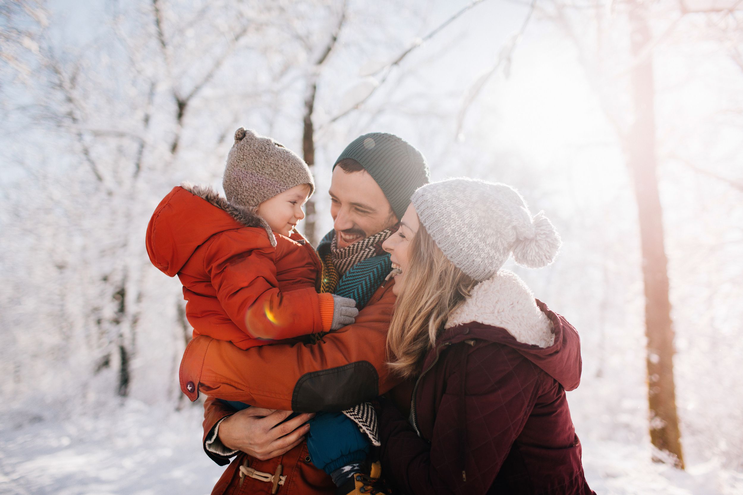 happy family outside in winter