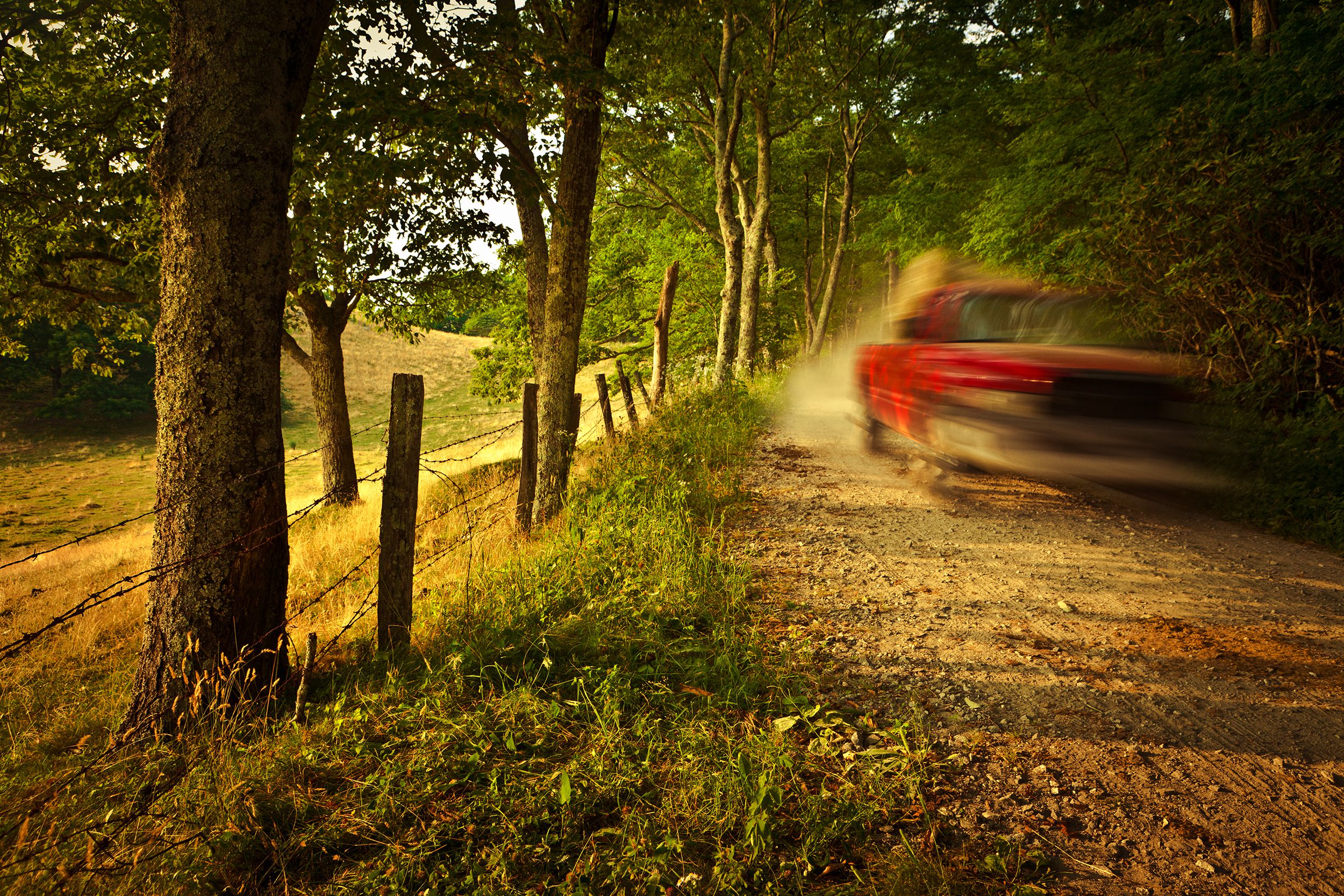truck driving on dirty road in Kentucky
