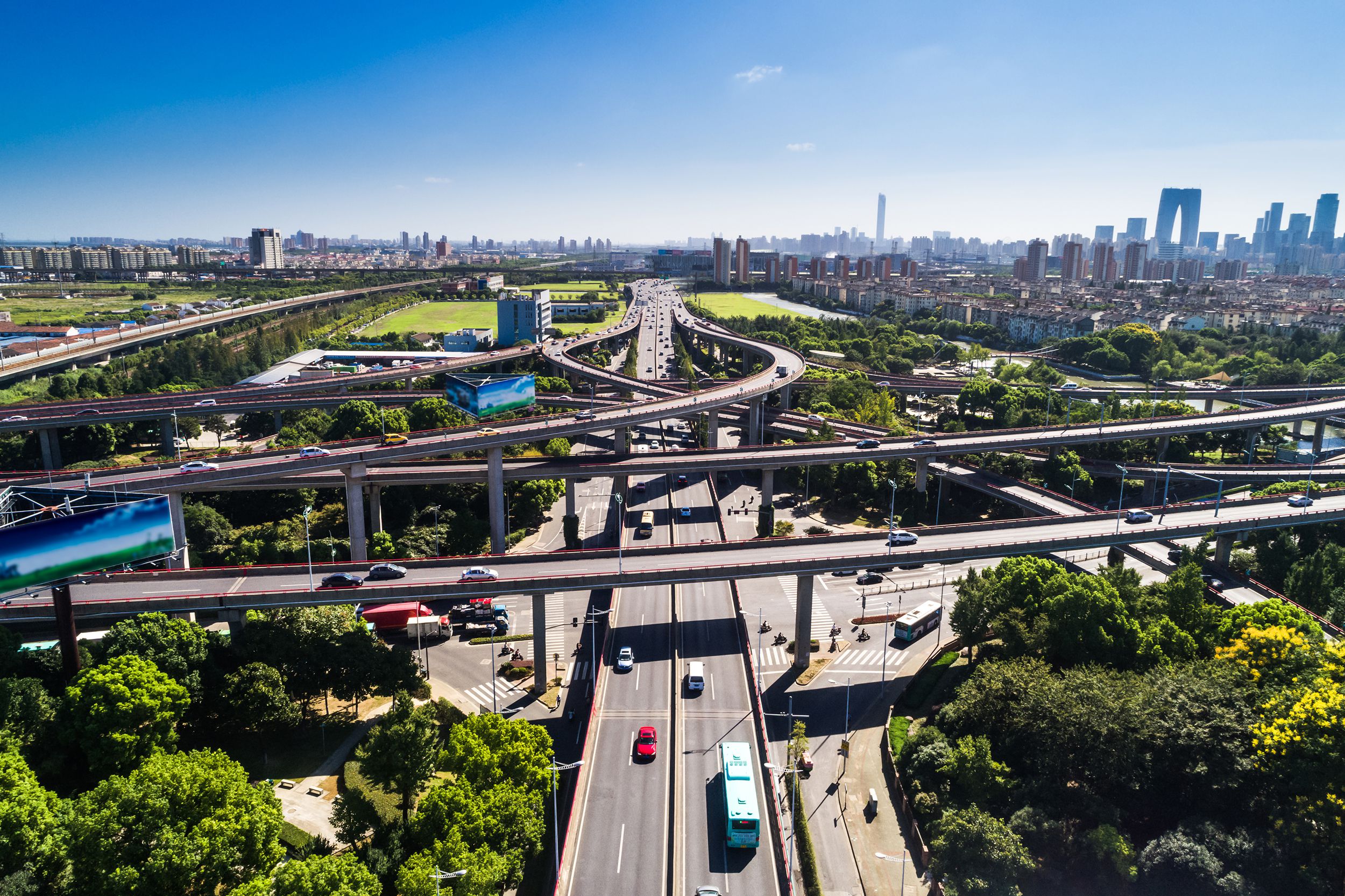 aerial view of highway intersection in Houston, Texas