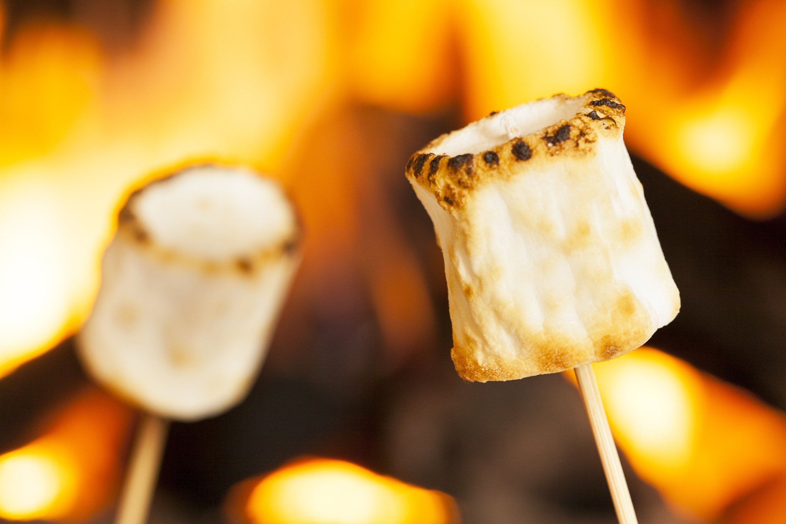 roasted marshmallows in front of a fire