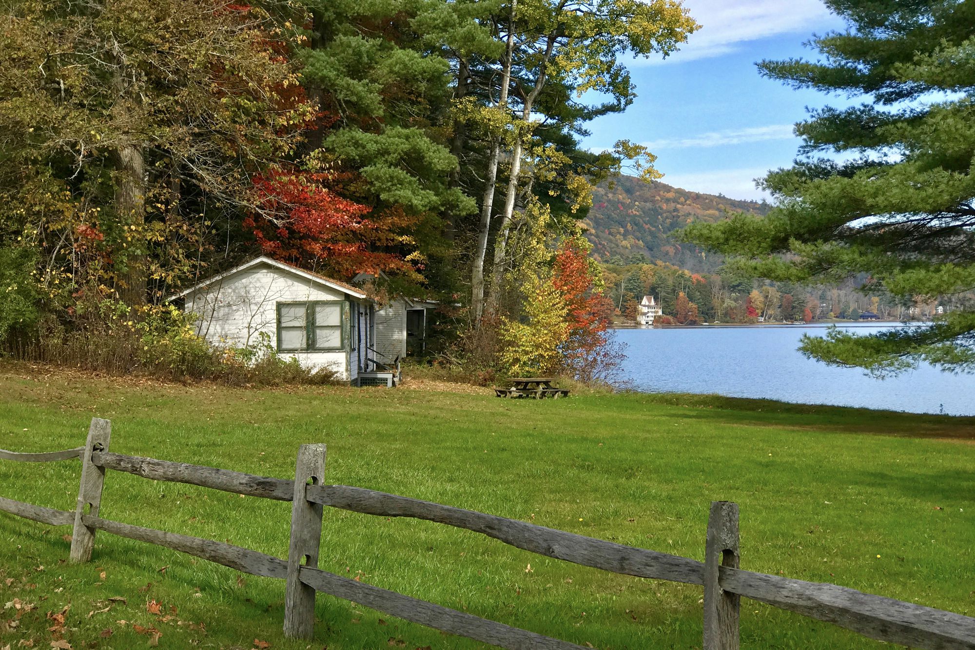vermont pond and cabin