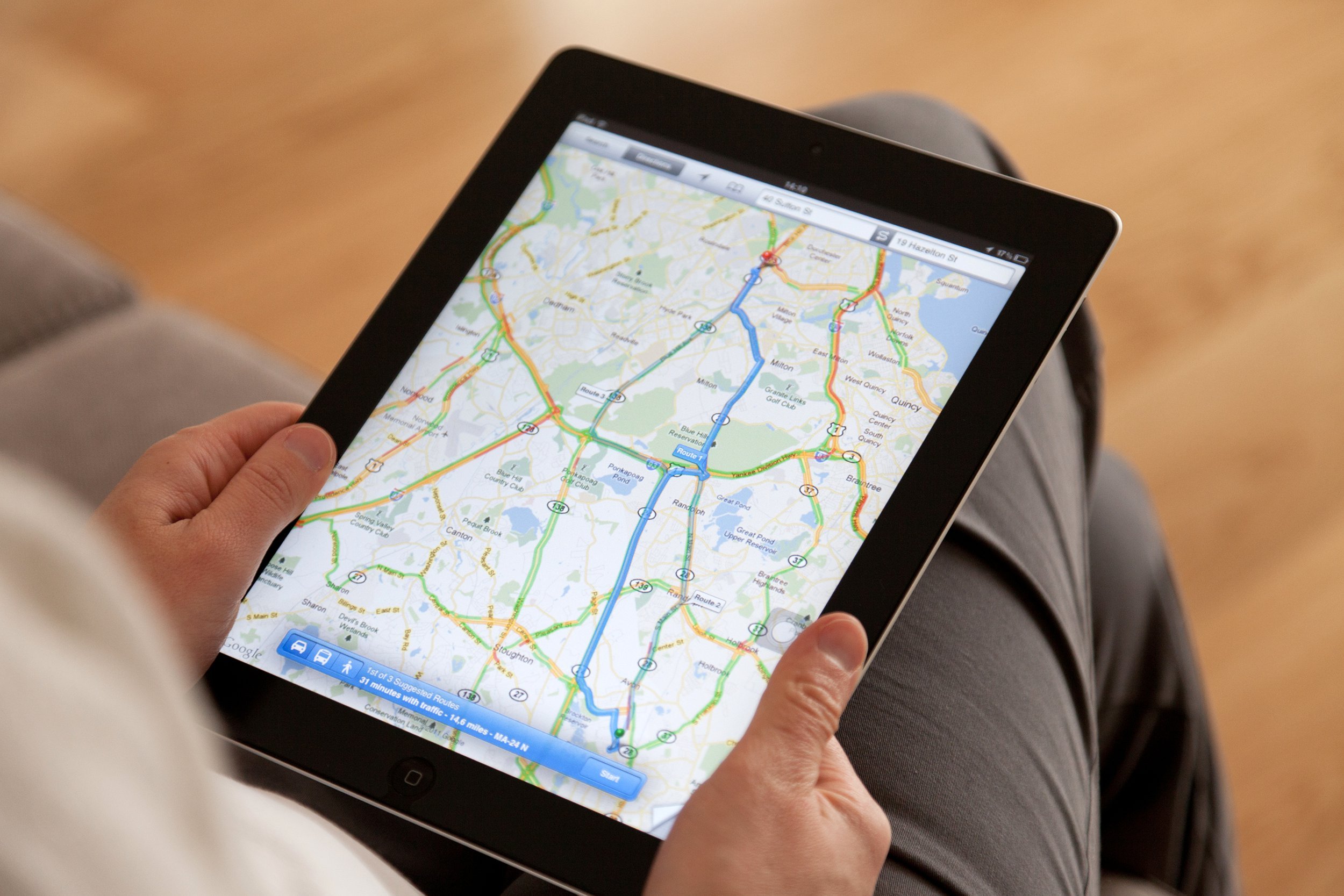 Person using Google Maps on their tablet