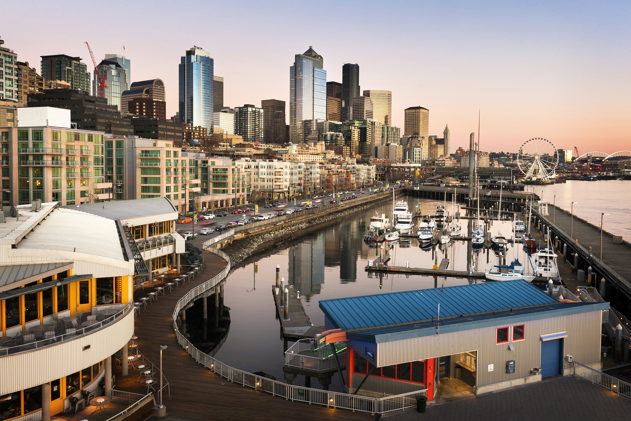 Seattle waterfront at sunset