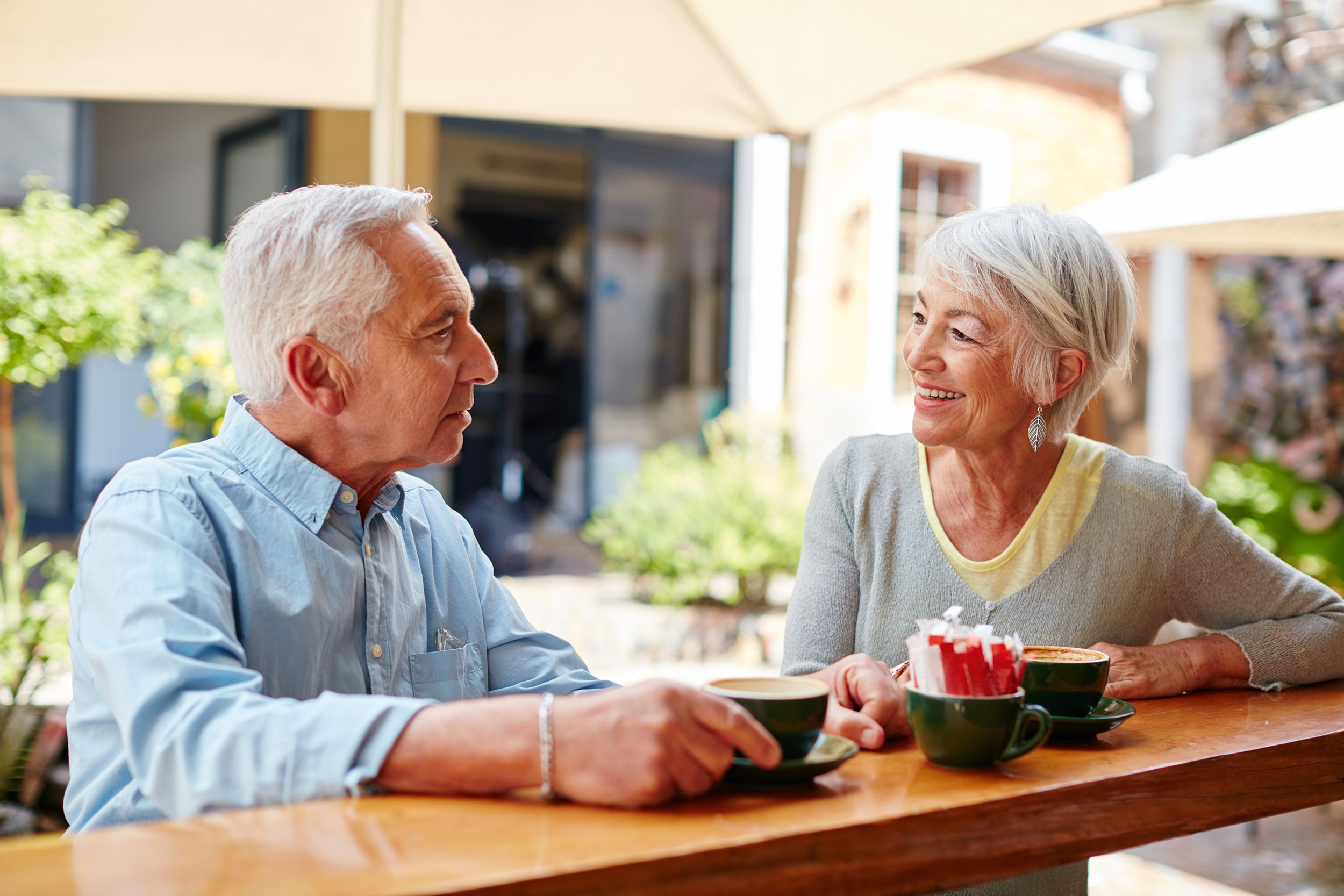 Senior couple having coffee