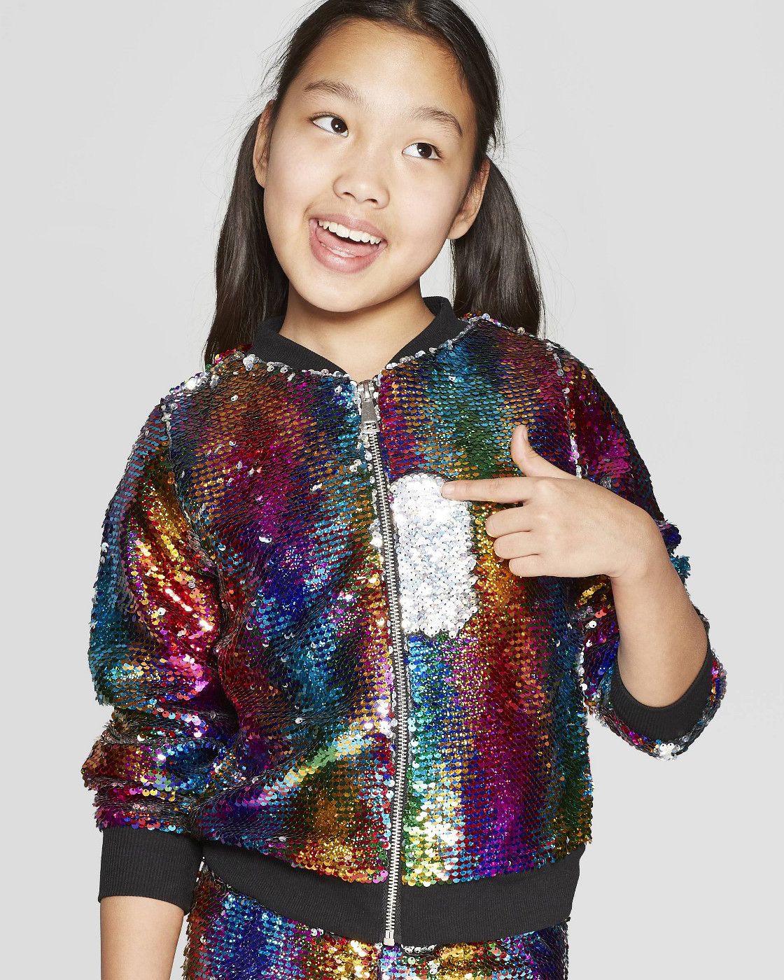 girls' nickelodeon jojo's closet flip sequin rainbow bomber jacket