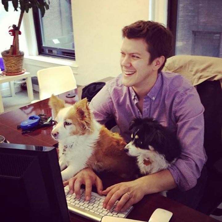 Mashable employee with his dogs at the office
