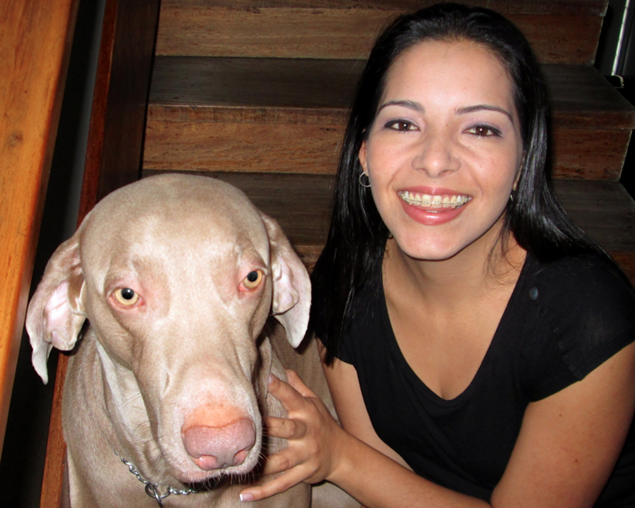 VMWare employee sitting with her dog