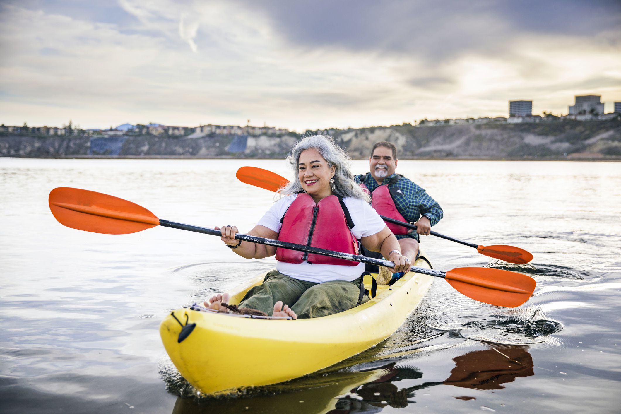 senior couple kayaking