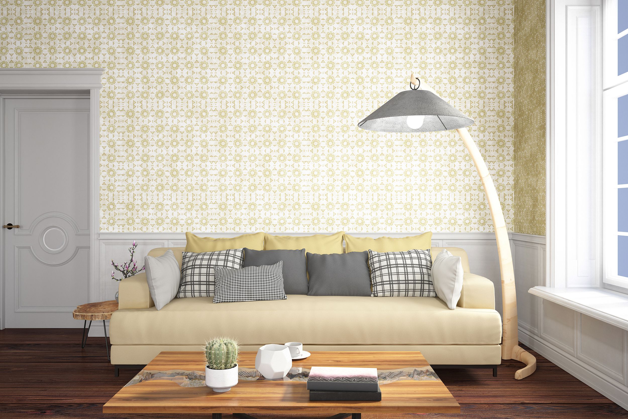 modern living room with sofa and decorations