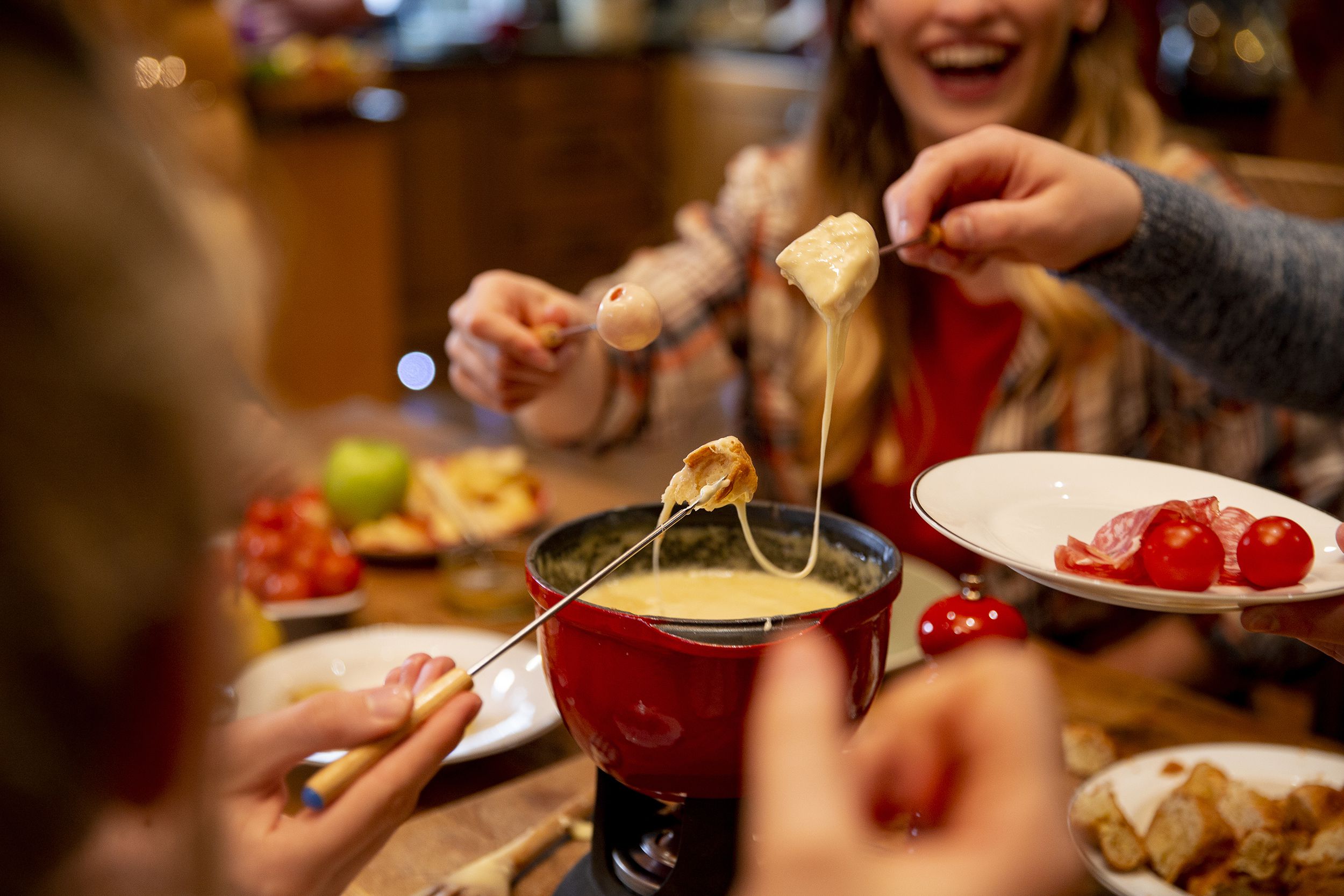 coworkers Eating Fondue at restaurant