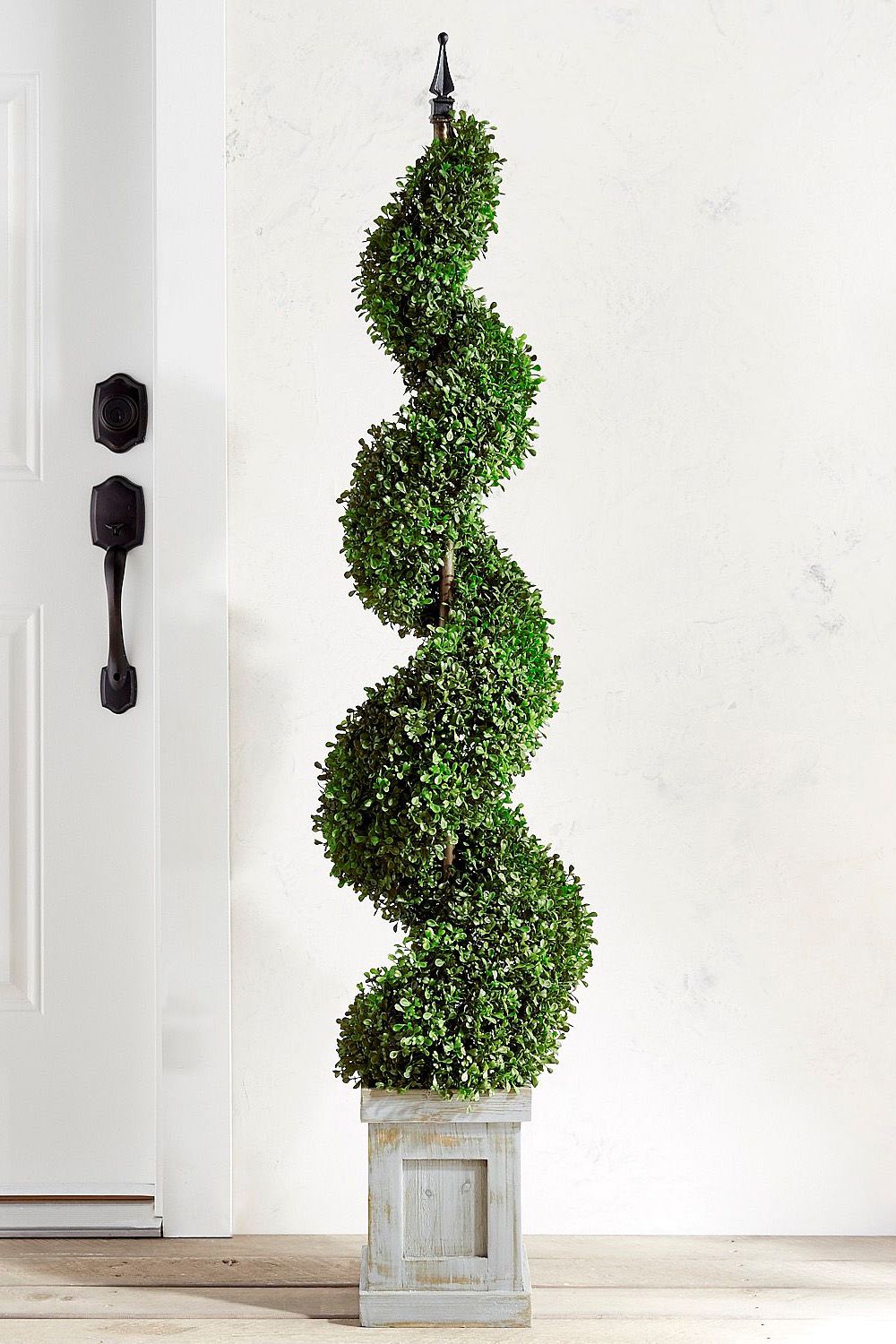 outdoor faux boxwood spiral topiary