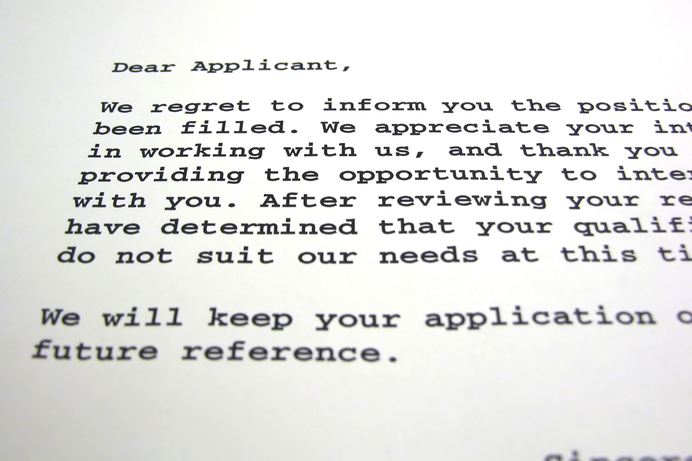 resume rejection letter
